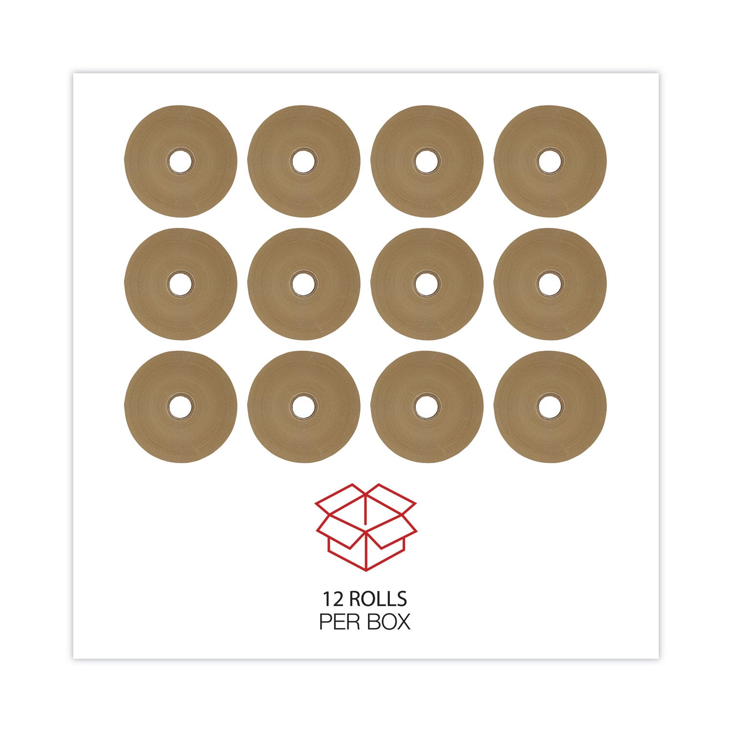 General Supply Gummed Kraft Sealing Tape, 3" Core, 2" x 600 ft, Brown, 12/Carton