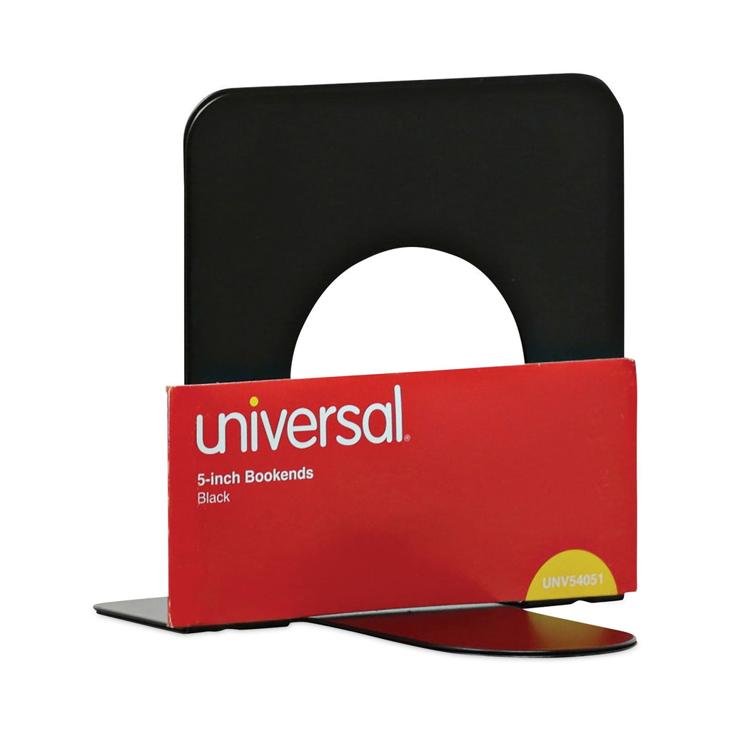 Universal Economy Bookends, Standard, 4.75 x 5.25 x 5, Heavy Gauge Steel, Black, 1 Pair