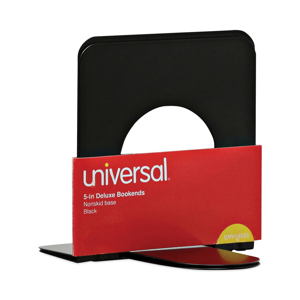 Universal Economy Bookends, Nonskid, 4.75 x 5.25 x 5, Heavy Gauge Steel, Black, 1 Pair