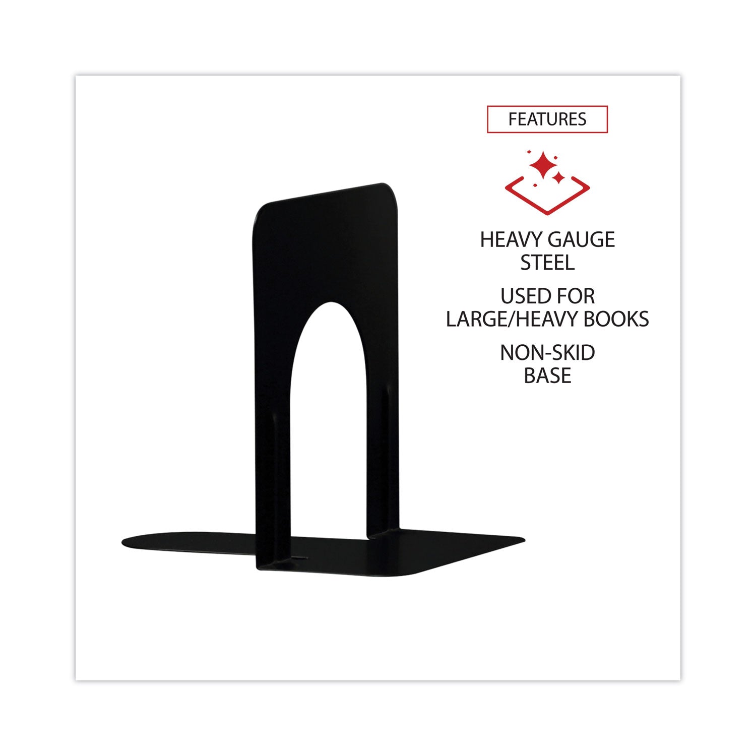 Universal Economy Bookends, Nonskid, 4.75 x 5.25 x 5, Heavy Gauge Steel, Black, 1 Pair
