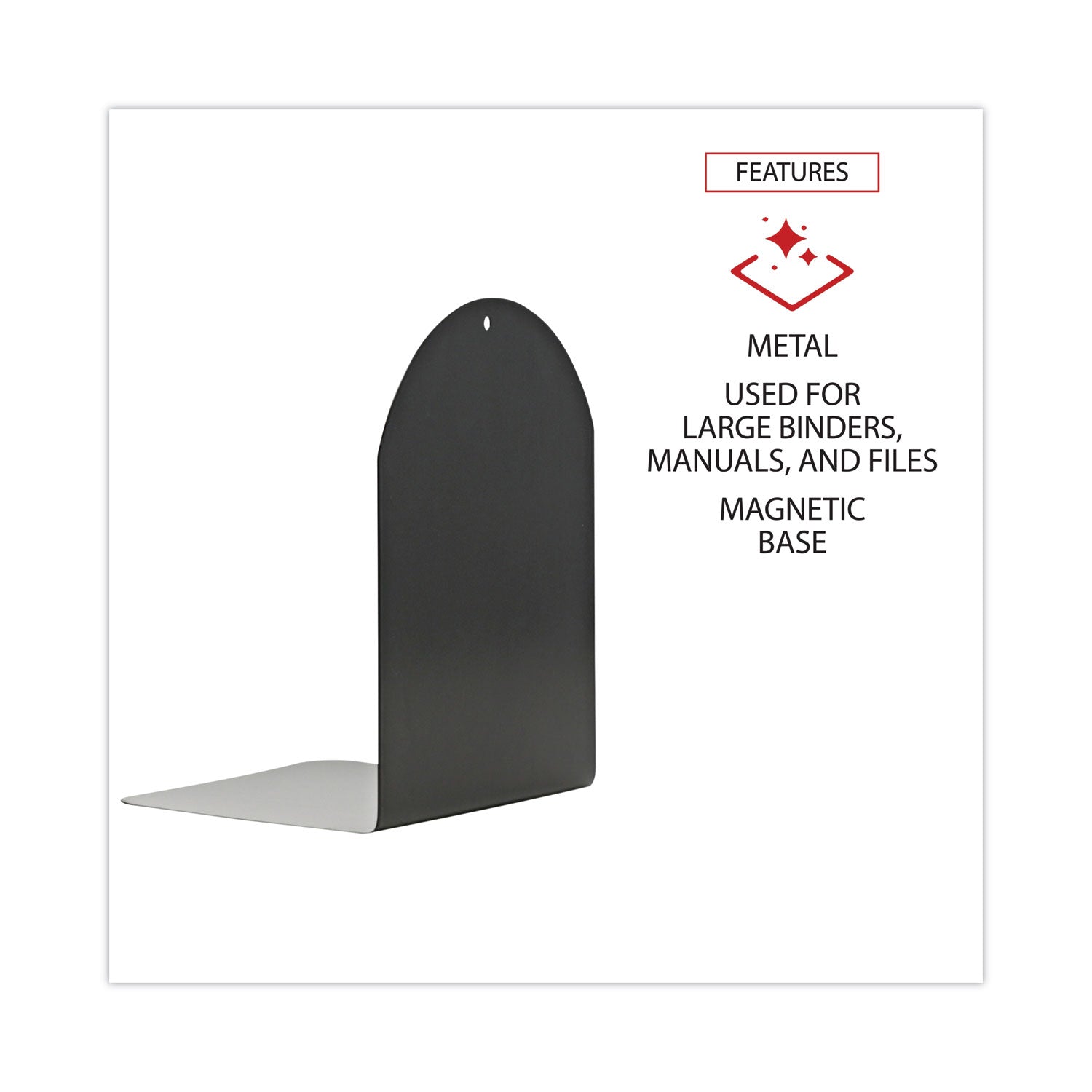 Universal Magnetic Bookends, 6 x 5 x 7, Metal, Black, 1 Pair