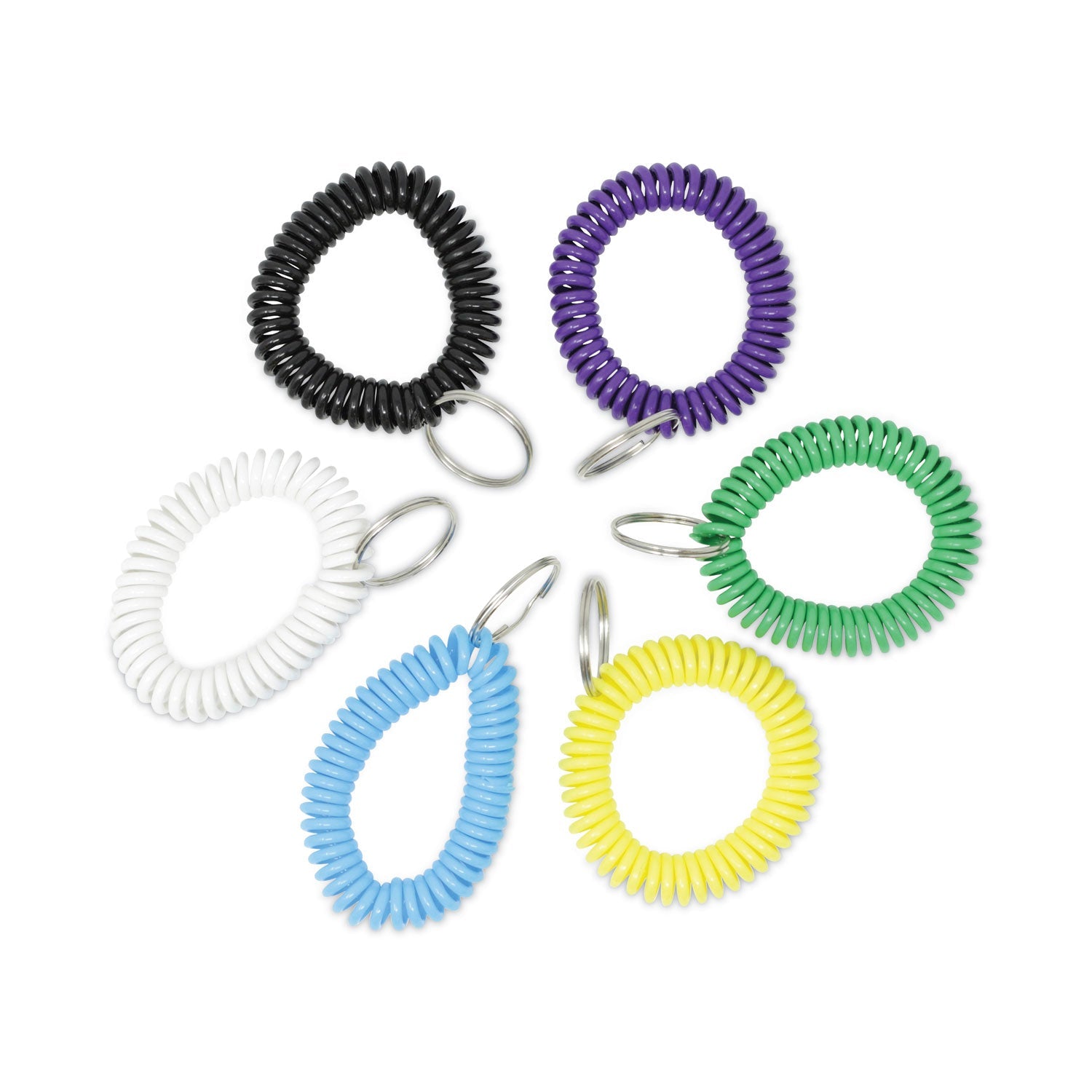 Universal Wrist Coil Plus Key Ring, Plastic, Assorted Colors, 6/Pack