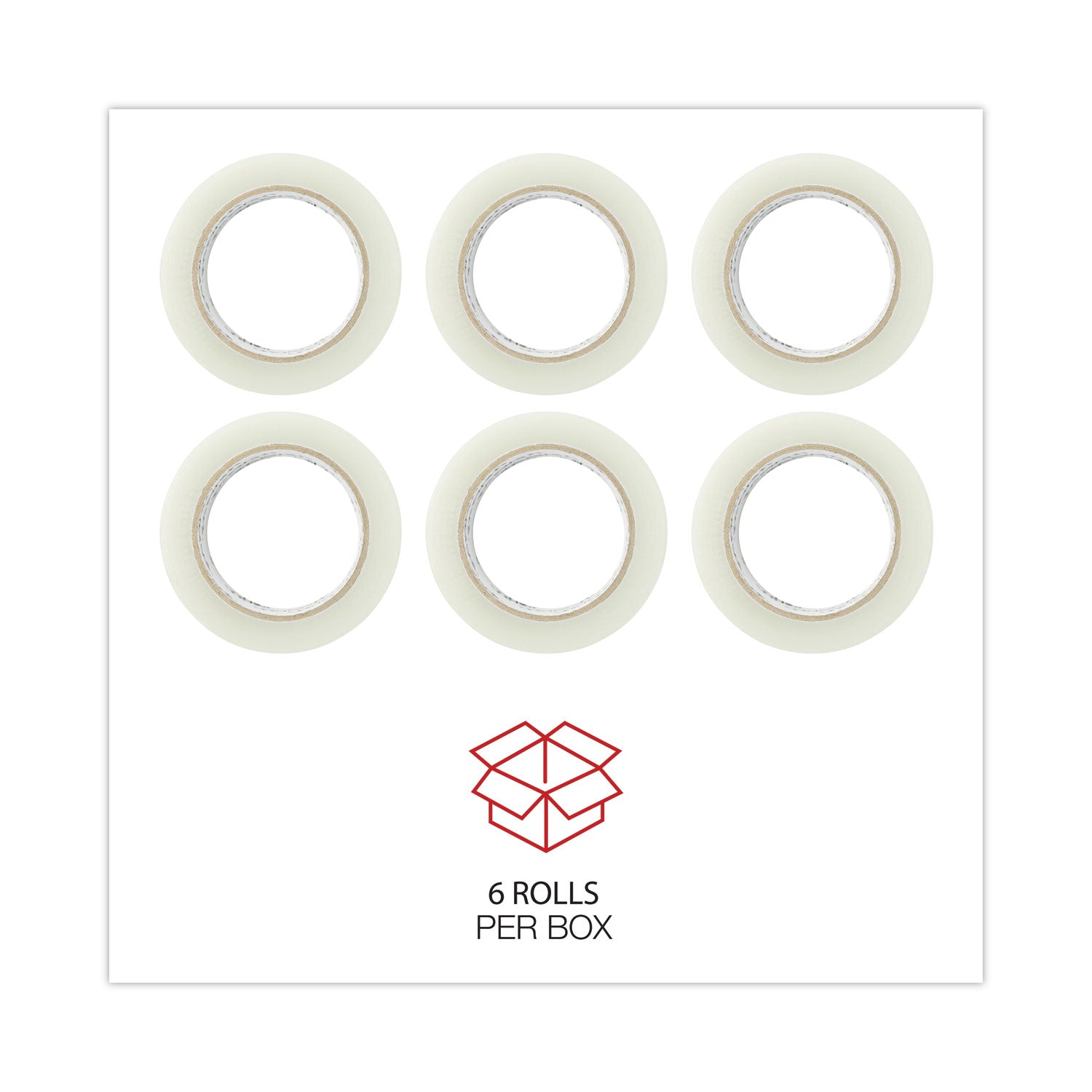 Universal Deluxe General-Purpose Acrylic Box Sealing Tape, 1.7 mil, 3" Core, 1.88" x 110 yds, Clear, 6/Pack