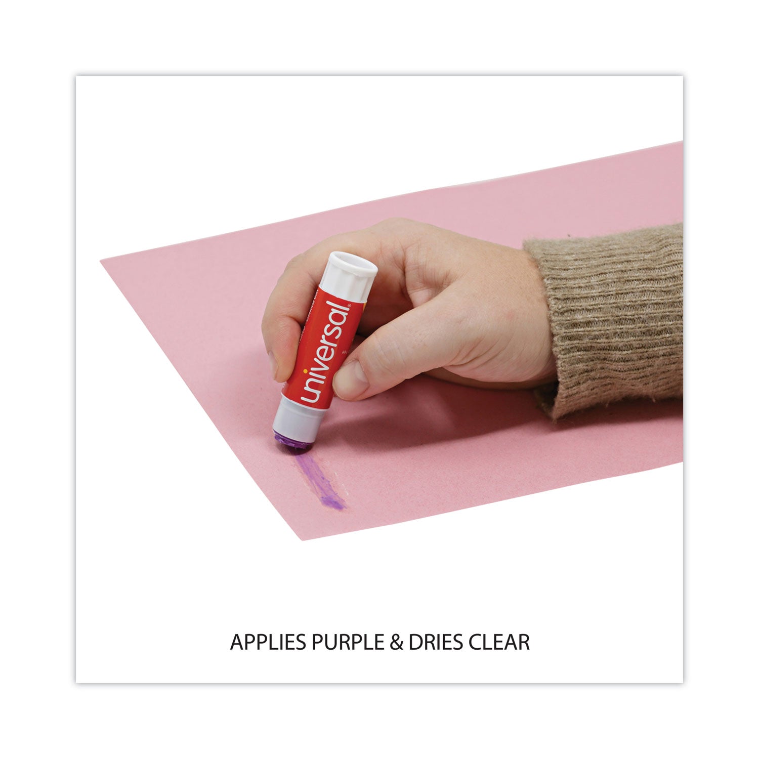 Universal Glue Stick, 0.28 oz, Applies Purple, Dries Clear, 12/Pack