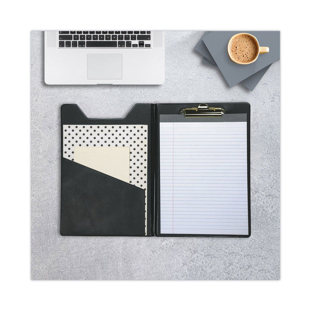 Samsill Value Padfolio, Heavyweight Sealed Vinyl, Brass Clip, Inside Front Pocket, Black