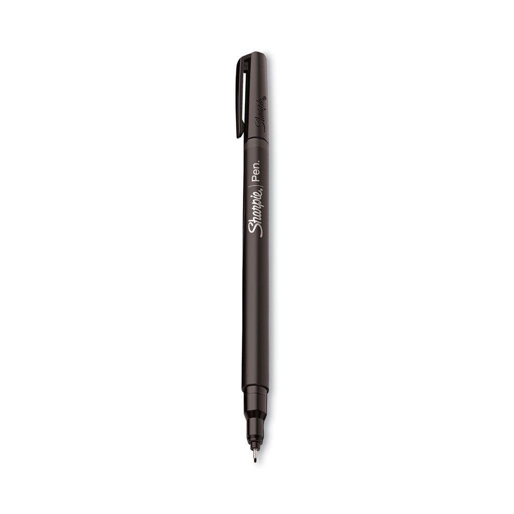 Sharpie Water-Resistant Ink Porous Point Pen, Stick, Fine 0.4 mm, Black Ink, Black/Gray Barrel, 4/Pack