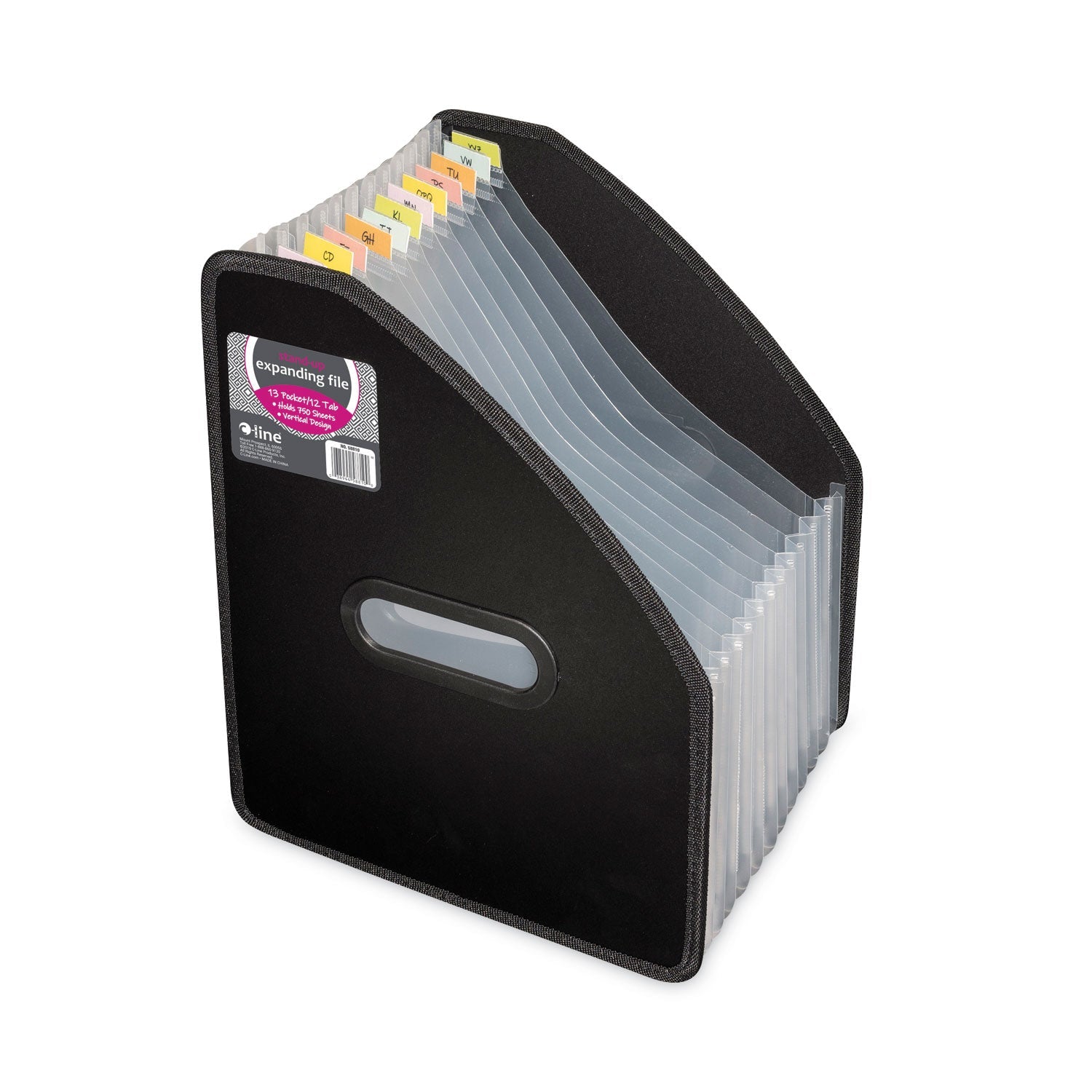 C-Line Vertical Expanding File, 10" Expansion, 13 Sections, 1/12-Cut Tabs, Letter Size, Black
