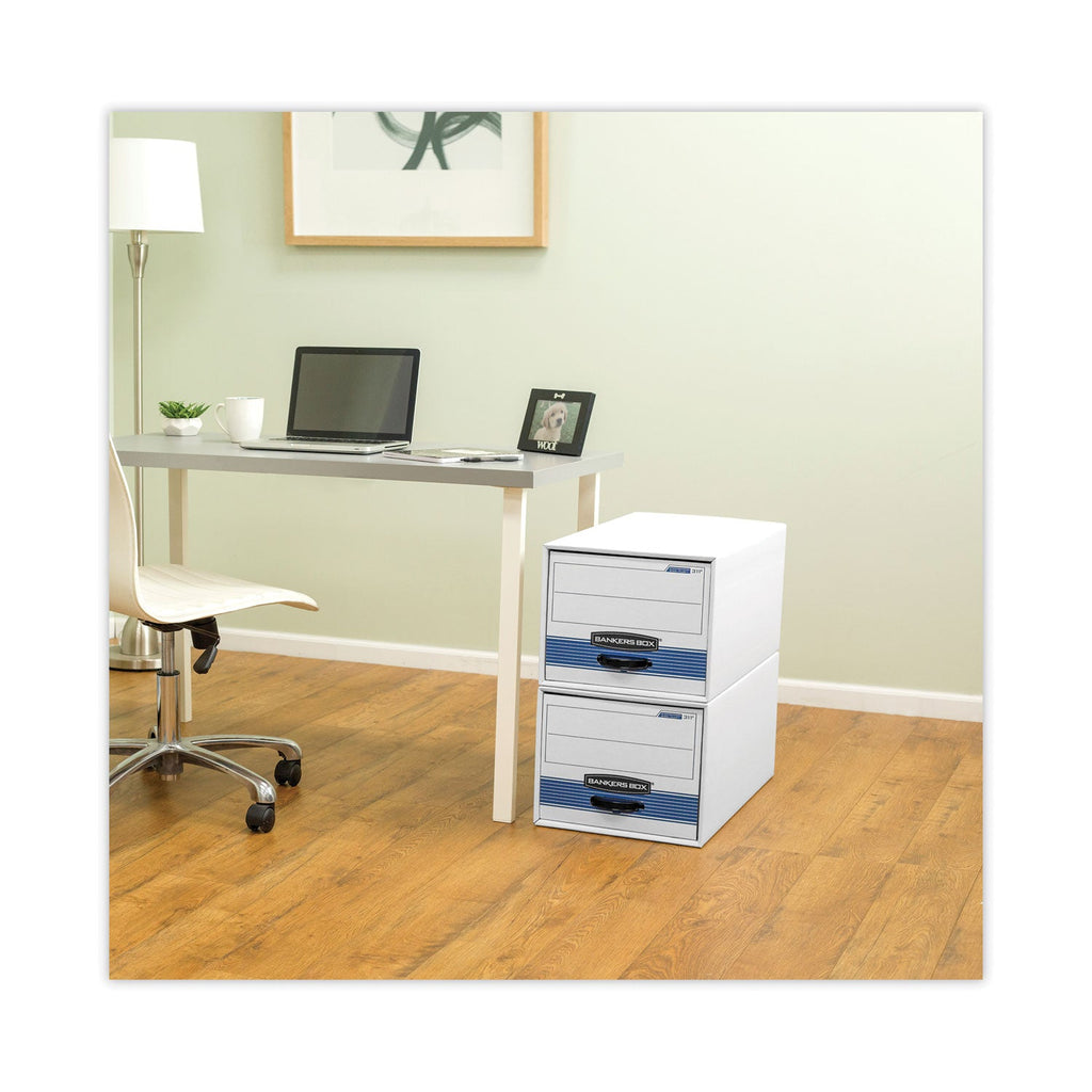 Bankers Box STOR/DRAWER Basic Space-Savings Storage Drawers, Legal Files, 16.75" x 19.5" x 11.5", White/Blue, 6/Carton