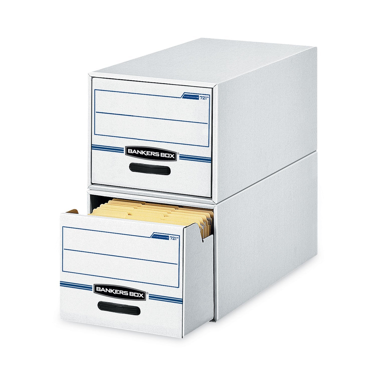 Bankers Box STOR/DRAWER Basic Space-Savings Storage Drawers, Letter Files, 14" x 25.5" x 11.5", White/Blue, 6/Carton
