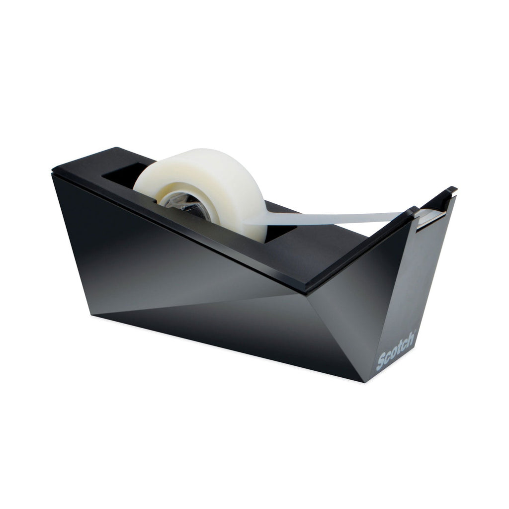 Scotch Facet Design One-Handed Dispenser with One Roll of Tape, 1" Core, Plastic, Black