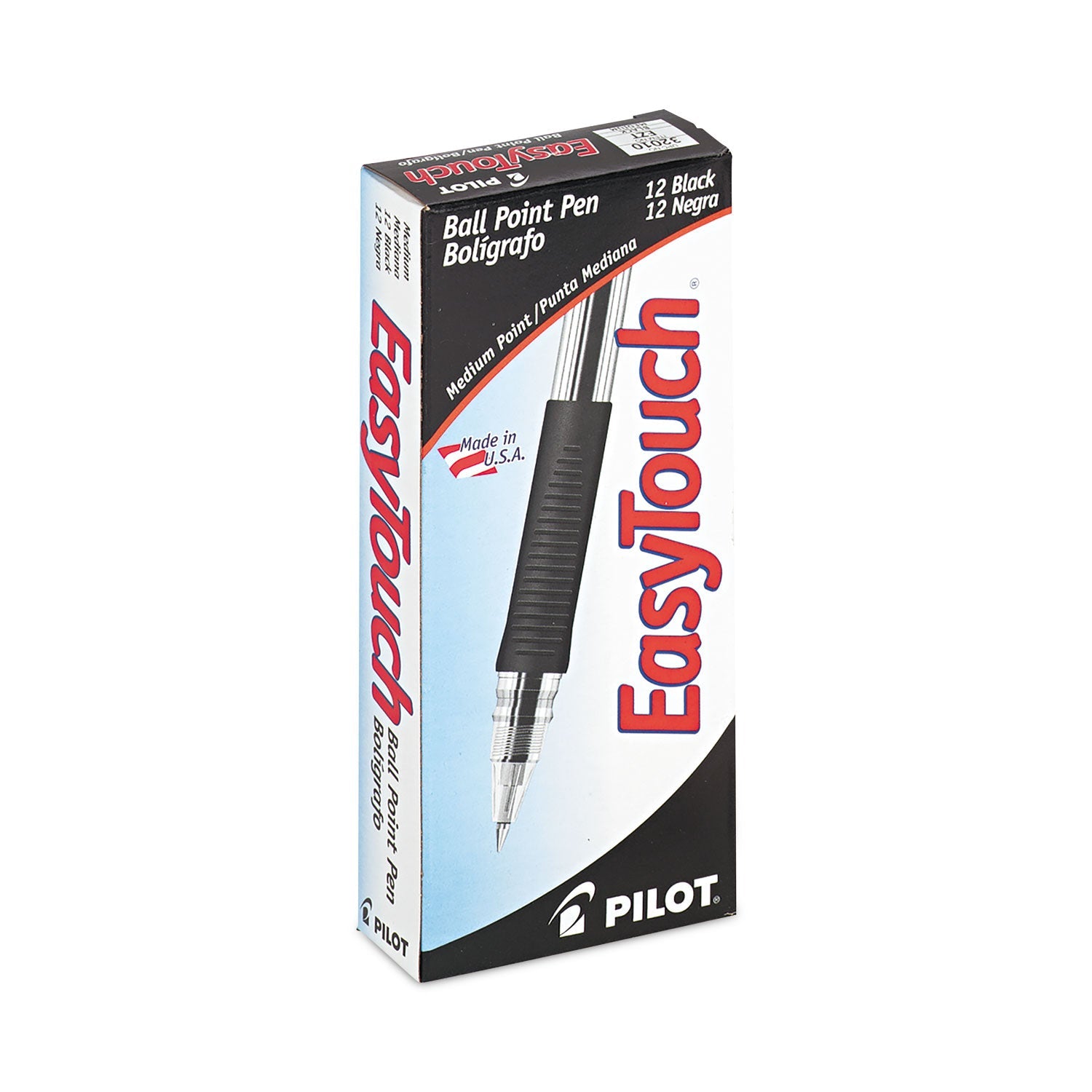Pilot EasyTouch Ballpoint Pen, Stick, Medium 1 mm, Black Ink, Clear Barrel, Dozen