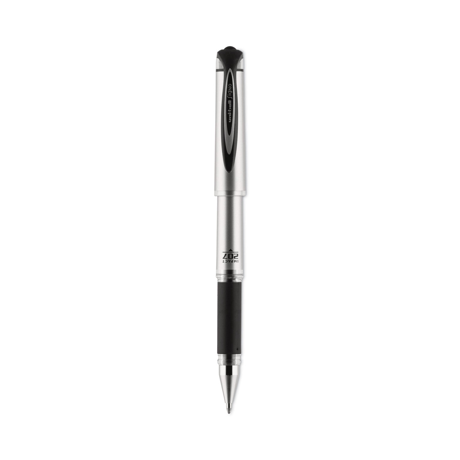 uniball 207 Impact Gel Pen, Stick, Bold 1 mm, Black Ink, Silver/Black Barrel