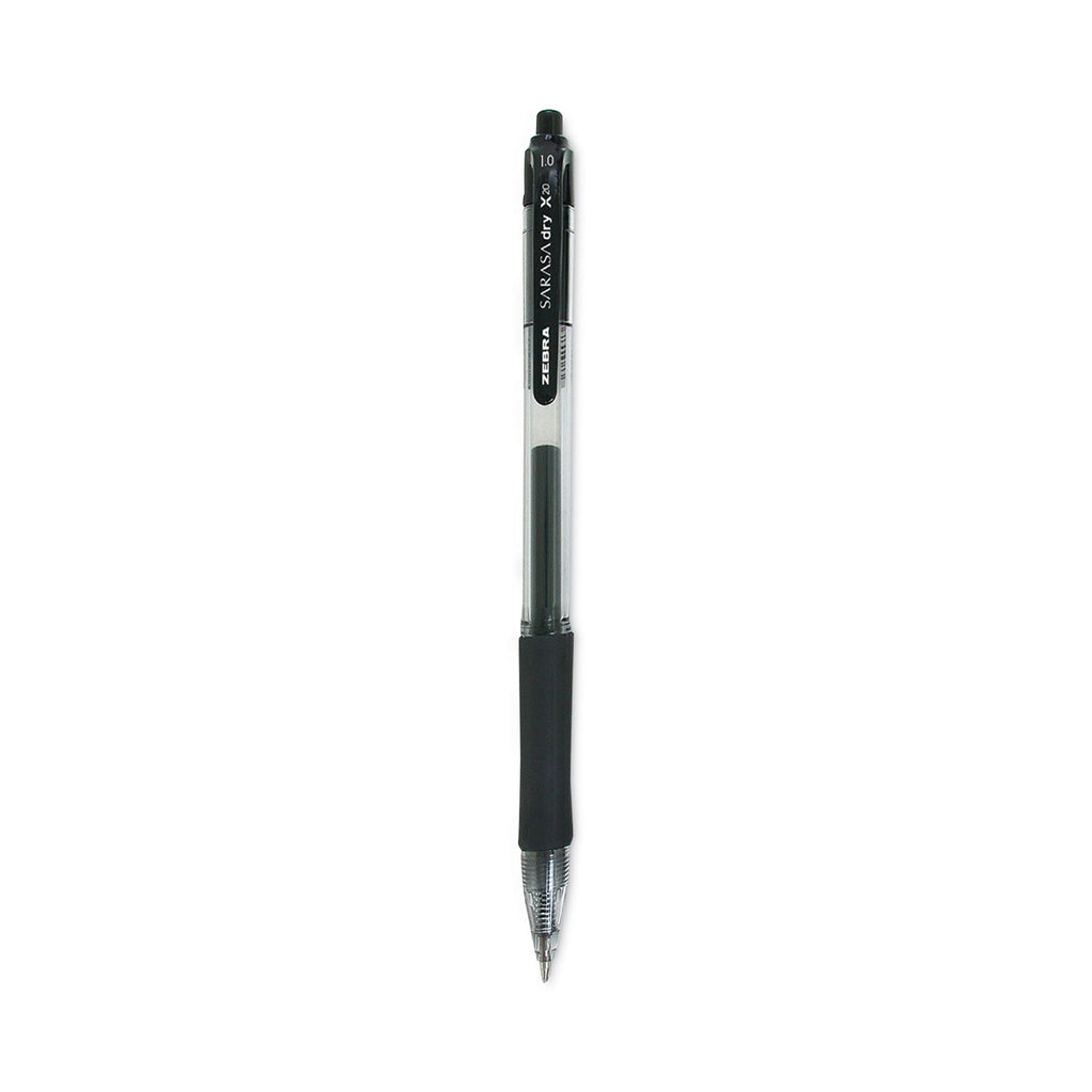 Zebra Sarasa Dry Gel X20 Gel Pen, Retractable, Bold 1 mm, Black Ink, Smoke Barrel, 12/Pack