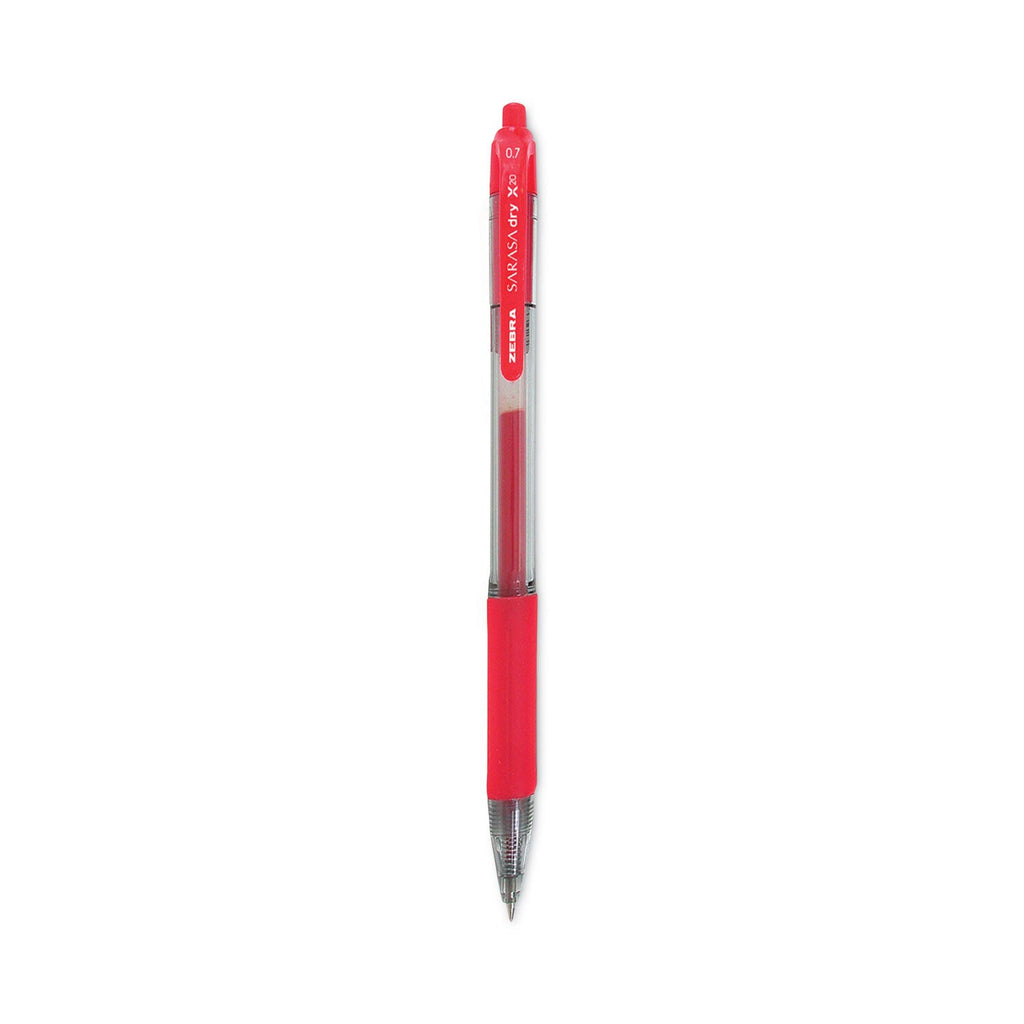 Zebra Sarasa Dry Gel X20 Gel Pen, Retractable, Medium 0.7 mm, Red Ink, Translucent Red Barrel, 12/Pack