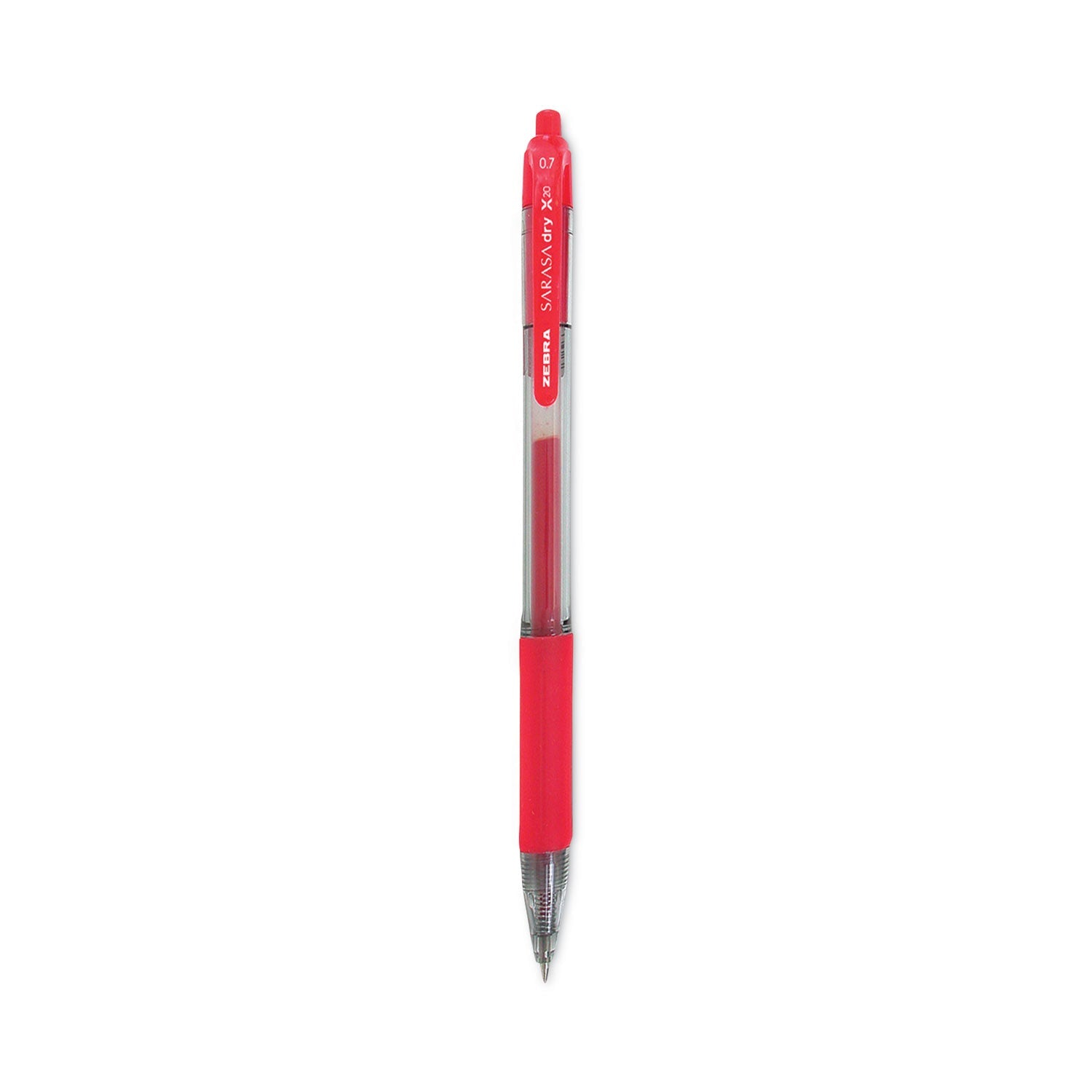 Zebra Sarasa Dry Gel X20 Gel Pen, Retractable, Medium 0.7 mm, Red Ink, Translucent Red Barrel, 12/Pack
