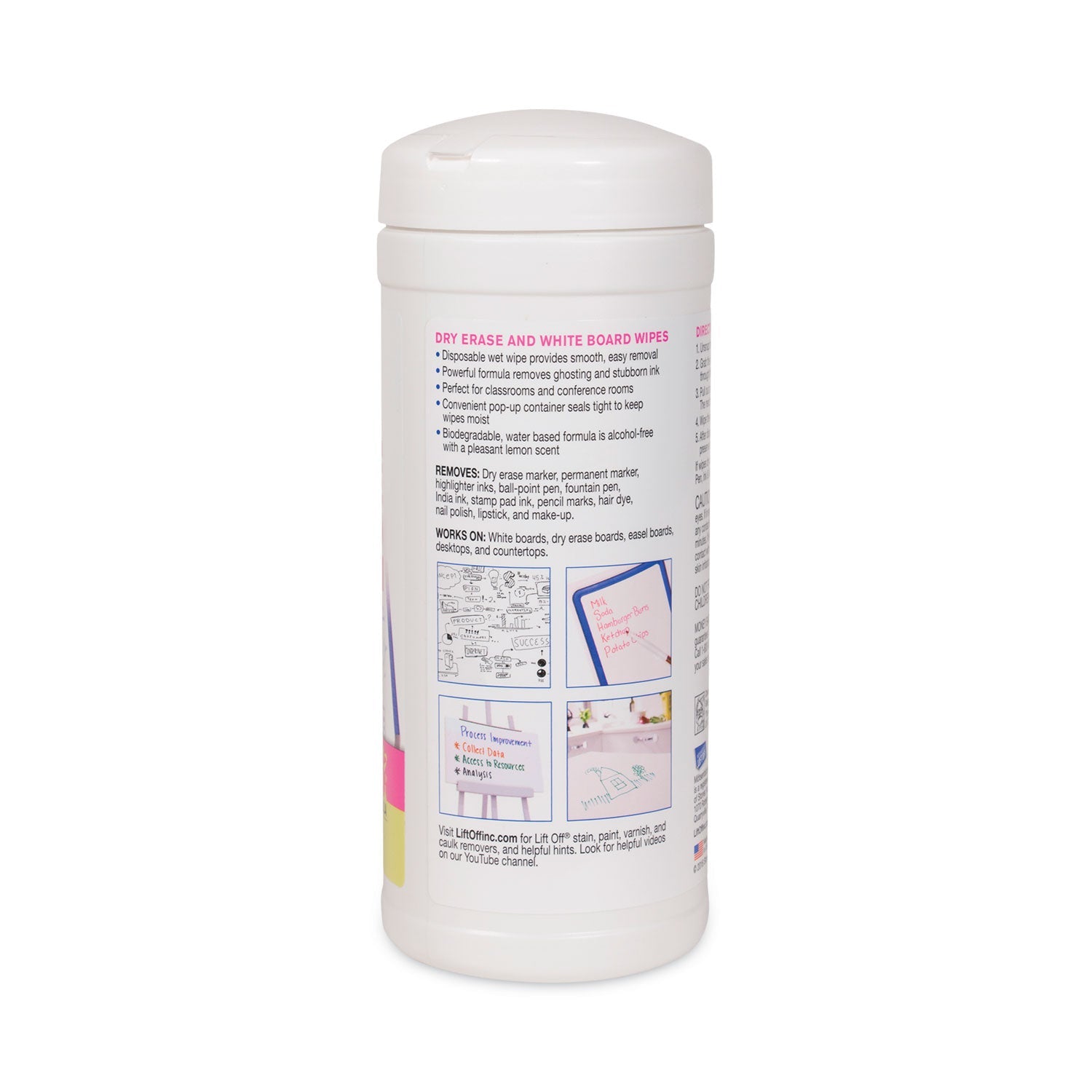 Motsenbocker's Lift-Off Dry Erase Cleaner Wipes, Cloth, 7 x 12, 40/Canister, 6 Canisters/Carton
