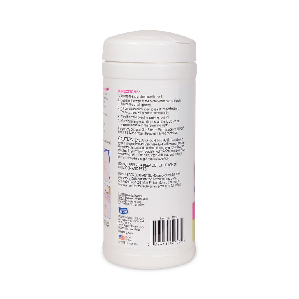 Motsenbocker's Lift-Off Dry Erase Cleaner Wipes, Cloth, 7 x 12, 40/Canister, 6 Canisters/Carton