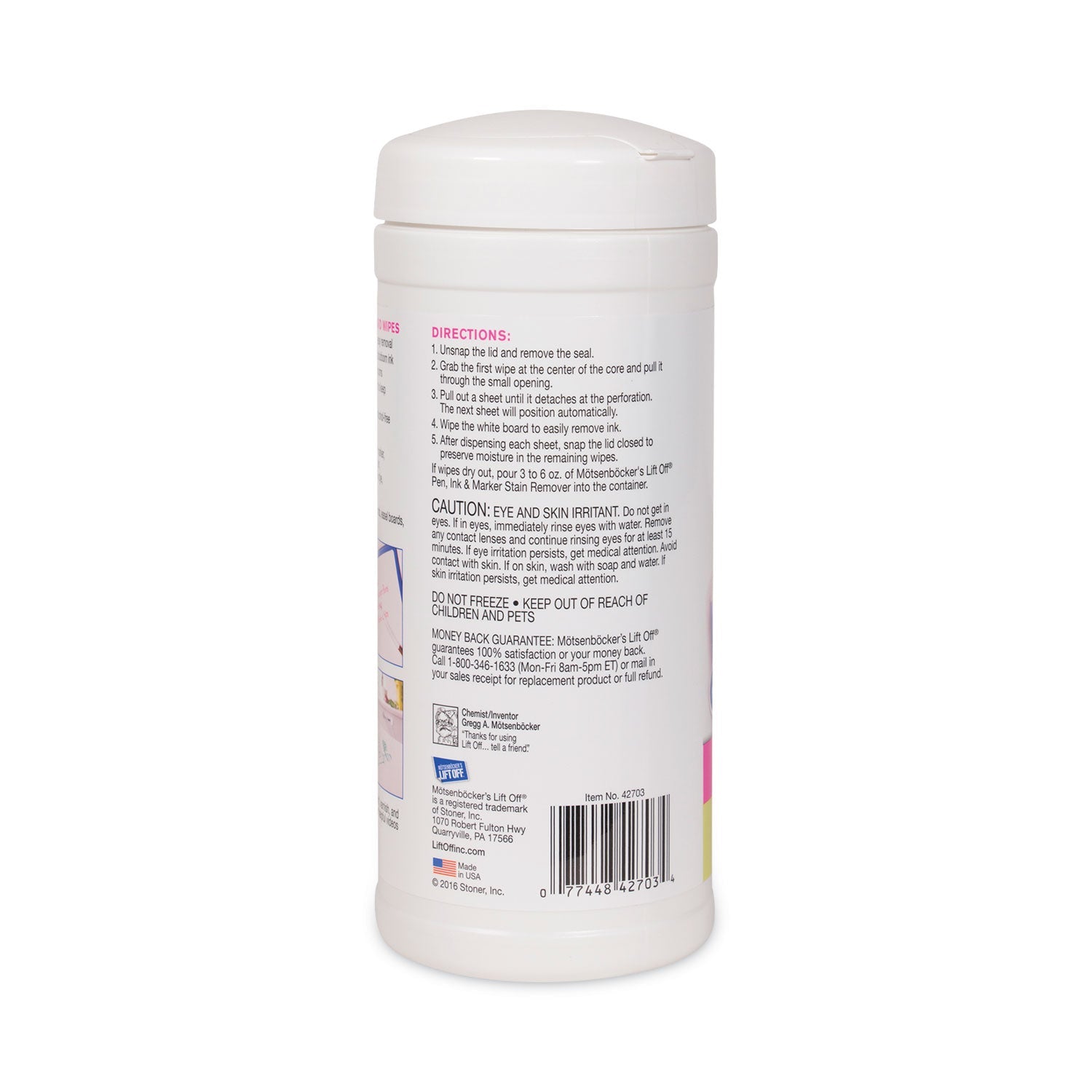 Motsenbocker's Lift-Off Dry Erase Cleaner Wipes, Cloth, 7 x 12, 40/Canister, 6 Canisters/Carton