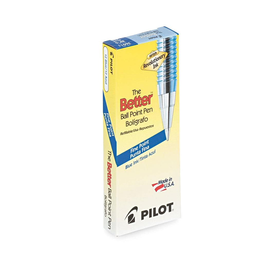 Pilot Better Ballpoint Pen, Stick, Fine 0.7 mm, Blue Ink, Translucent Blue Barrel, Dozen