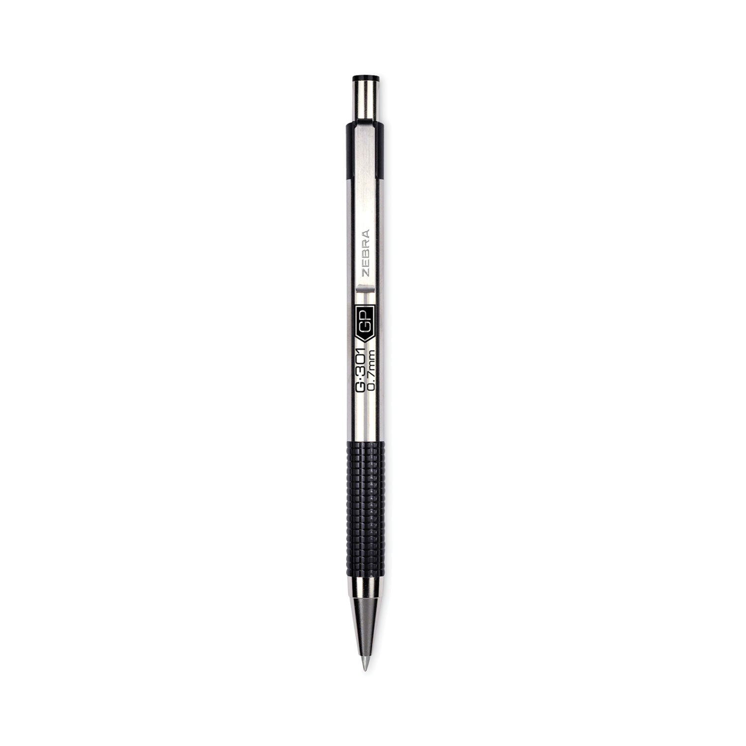 Zebra G-301 Gel Pen, Retractable, Medium 0.7 mm, Black Ink, Stainless Steel/Black Barrel