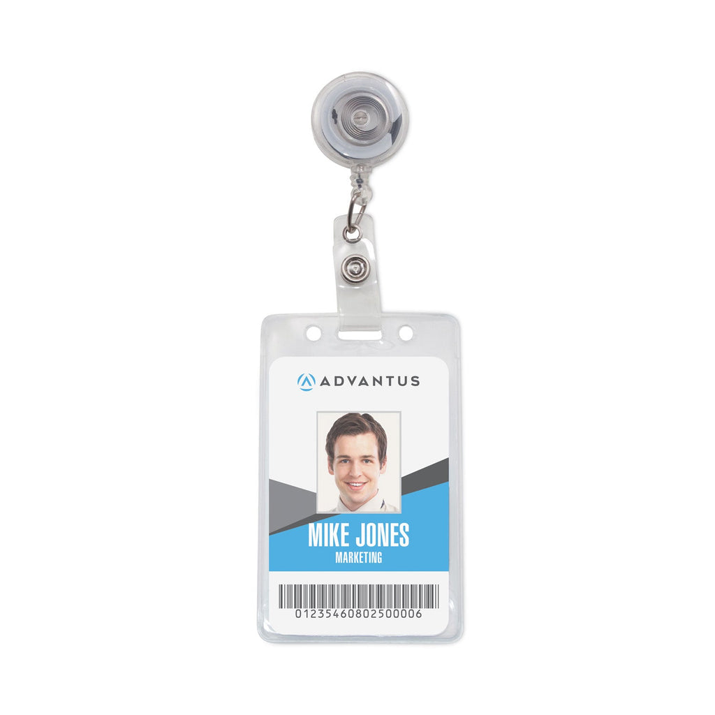 Advantus Translucent Retractable ID Card Reel, 30" Extension, Clear, 12/Pack
