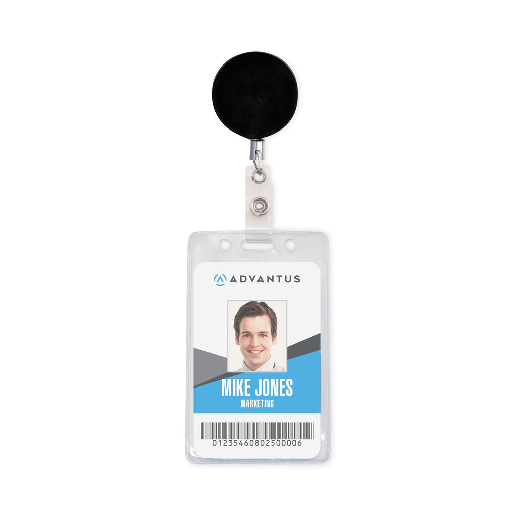 Advantus Premier Heavy-Duty Retractable ID Card Reel, 24" Extension, Black/Silver, 12/Box