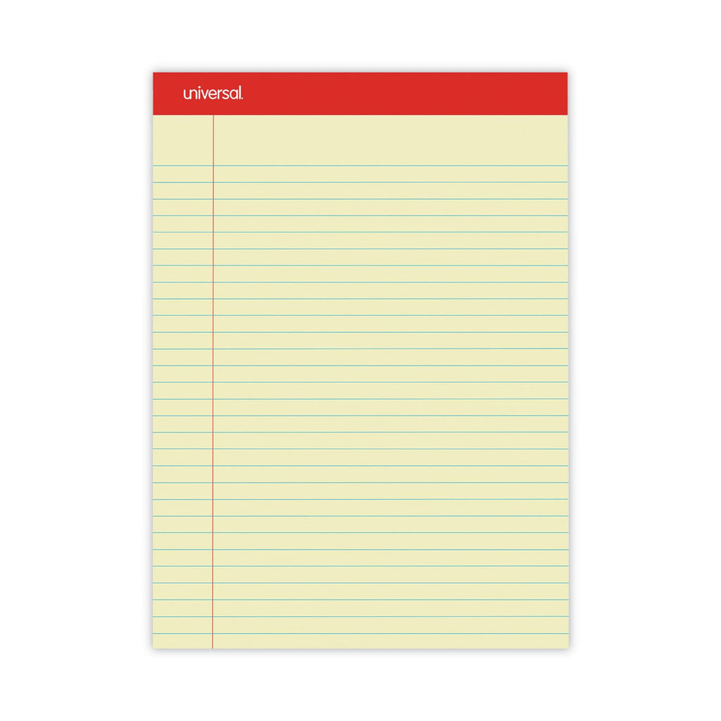 Universal Perforated Ruled Writing Pads, Wide/Legal Rule, Red Headband, 50 Canary-Yellow 8.5 x 11.75 Sheets, Dozen