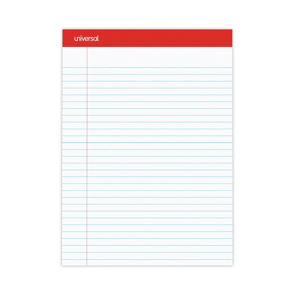 Universal Perforated Ruled Writing Pads, Wide/Legal Rule, Red Headband, 50 White 8.5 x 11.75 Sheets, Dozen