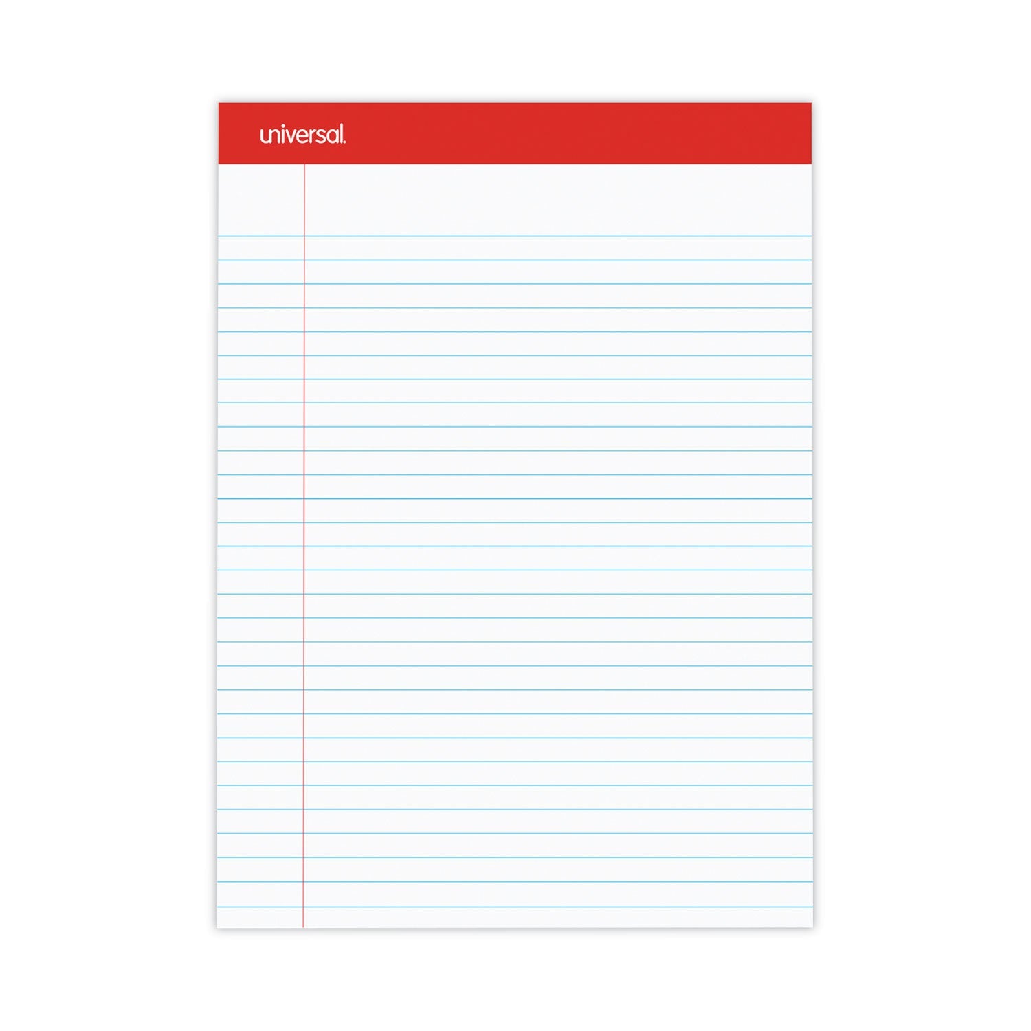 Universal Perforated Ruled Writing Pads, Wide/Legal Rule, Red Headband, 50 White 8.5 x 11.75 Sheets, Dozen