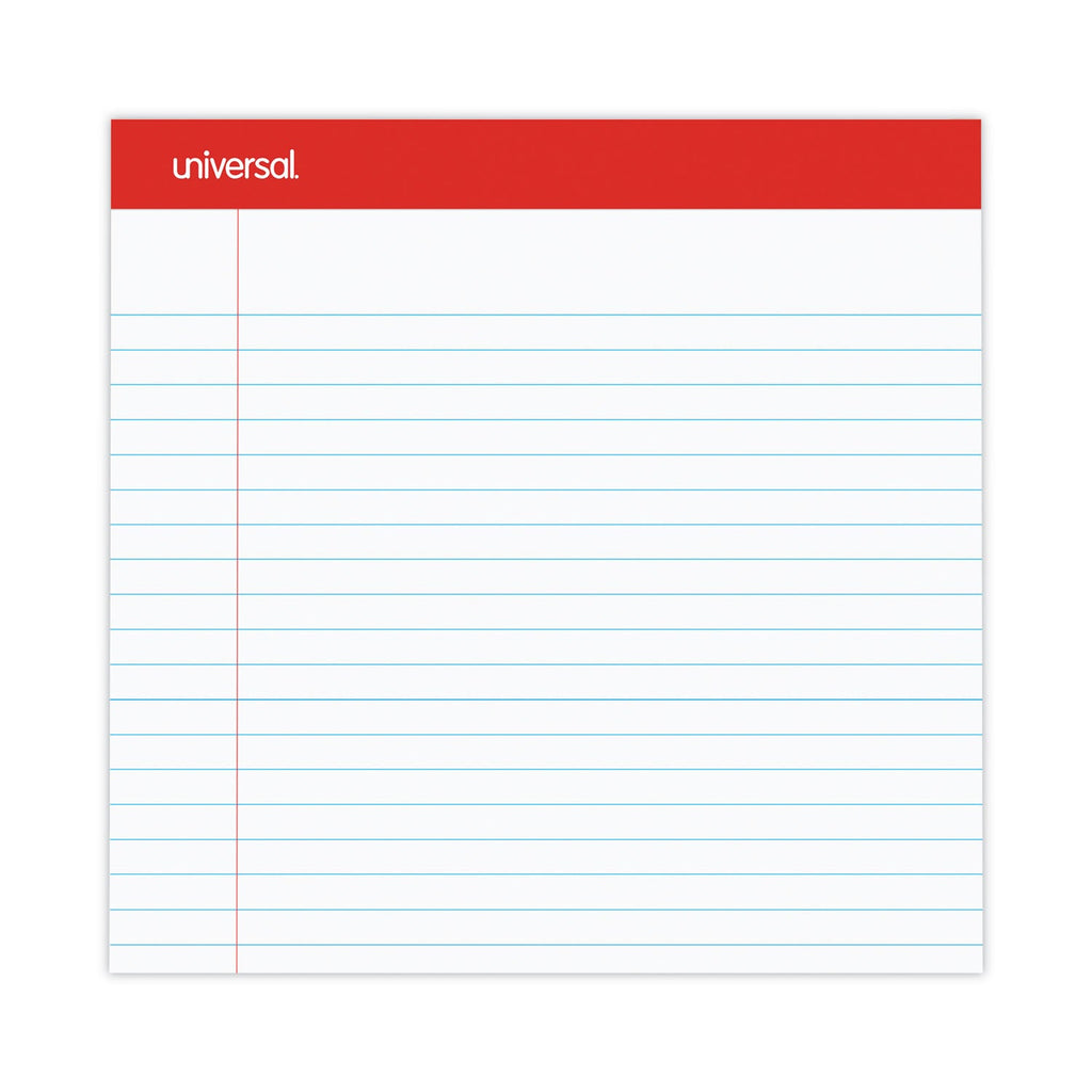 Universal Perforated Ruled Writing Pads, Wide/Legal Rule, Red Headband, 50 White 8.5 x 11.75 Sheets, Dozen