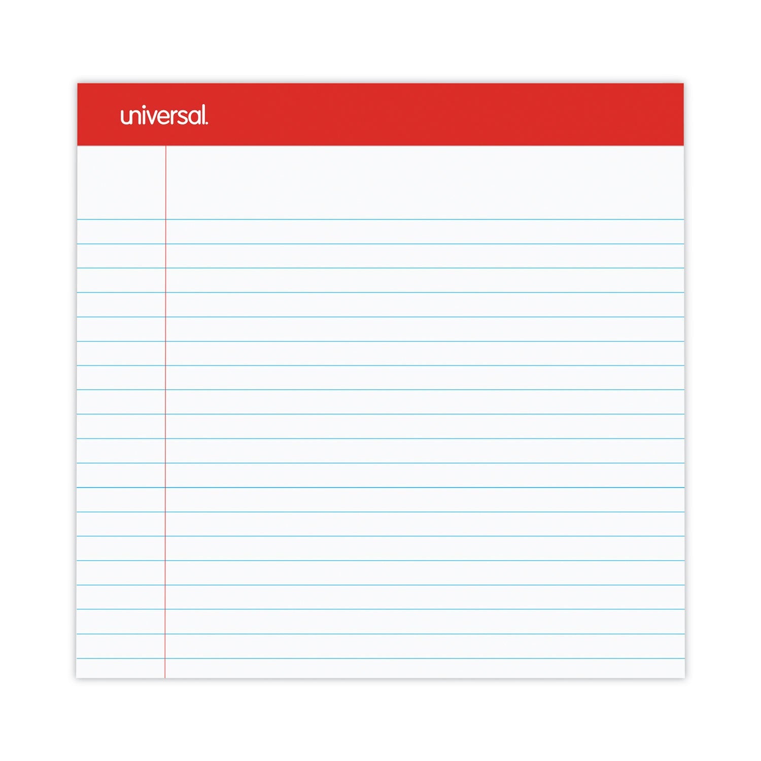 Universal Perforated Ruled Writing Pads, Wide/Legal Rule, Red Headband, 50 White 8.5 x 11.75 Sheets, Dozen