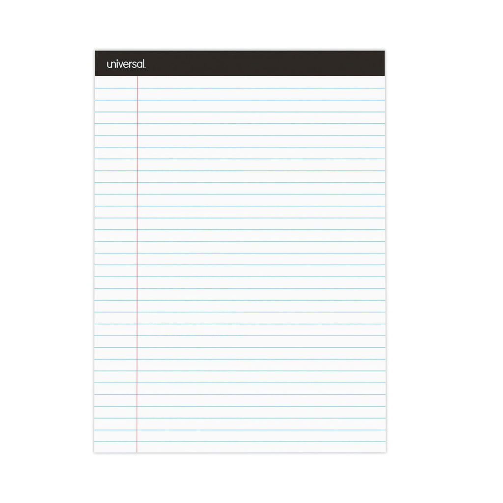 Universal Premium Ruled Writing Pads with Heavy-Duty Back, Wide/Legal Rule, Black Headband, 50 White 8.5 x 11 Sheets, 6/Pack