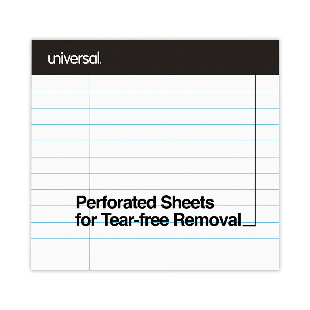 Universal Premium Ruled Writing Pads with Heavy-Duty Back, Wide/Legal Rule, Black Headband, 50 White 8.5 x 11 Sheets, 6/Pack
