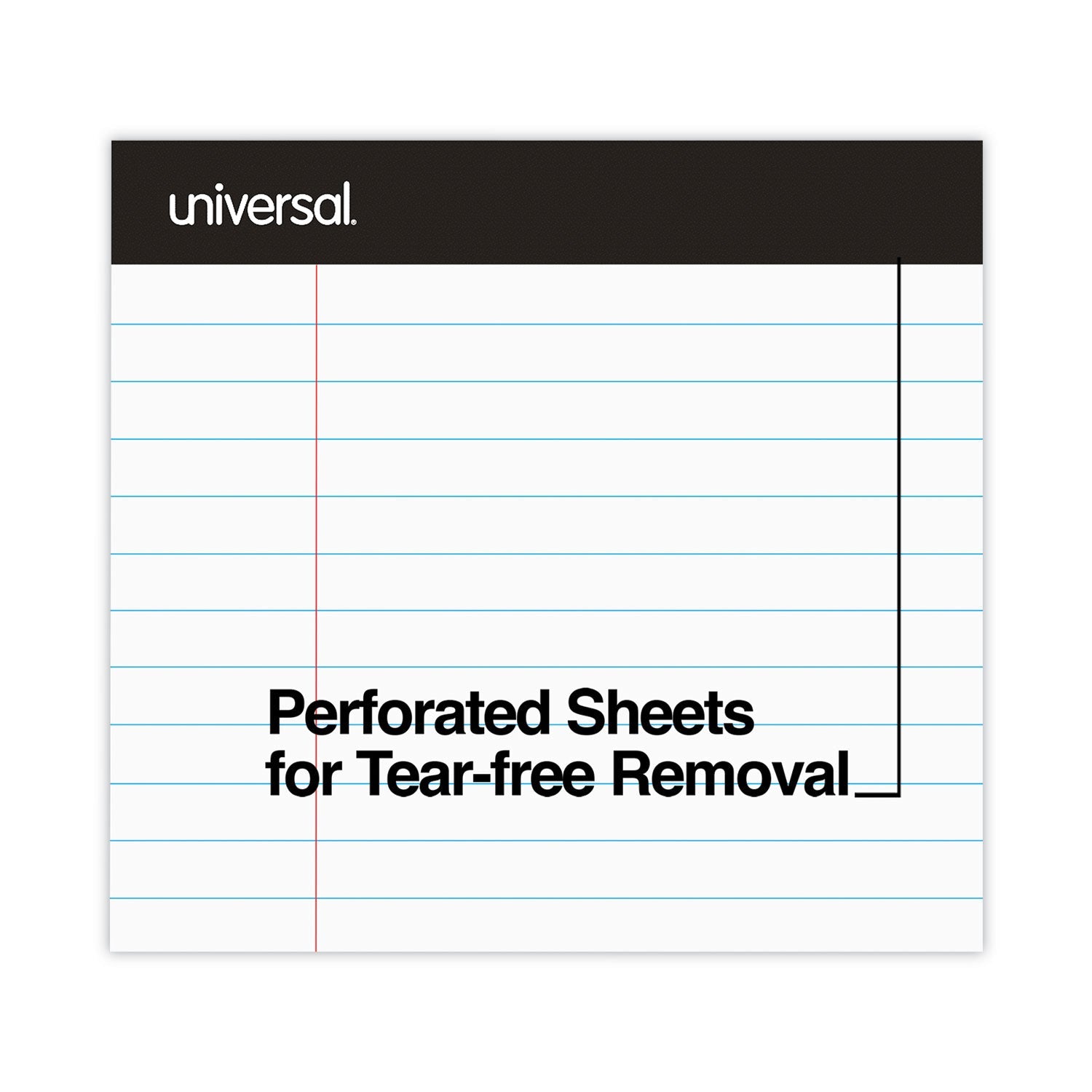 Universal Premium Ruled Writing Pads with Heavy-Duty Back, Wide/Legal Rule, Black Headband, 50 White 8.5 x 11 Sheets, 6/Pack