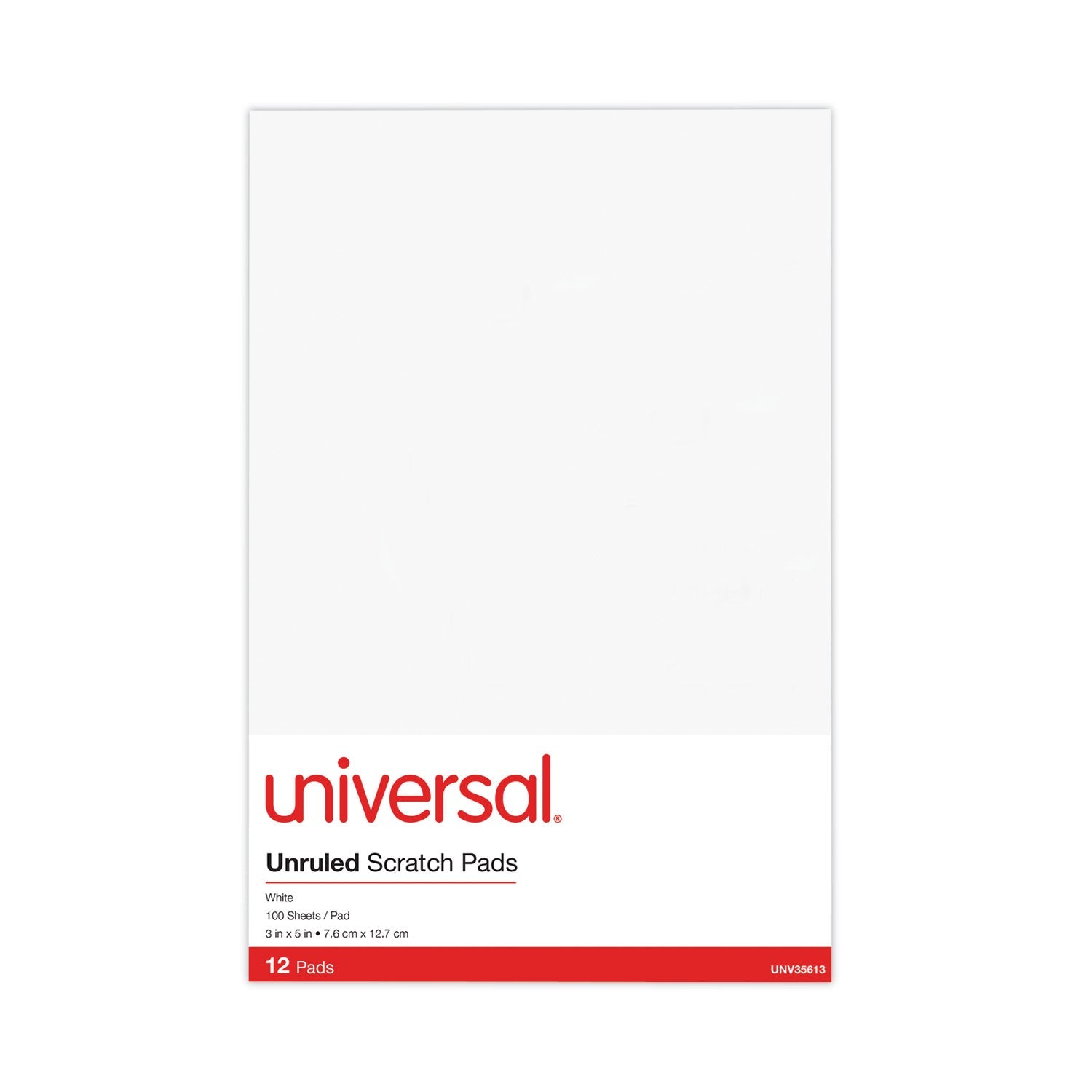Universal Scratch Pads, Unruled, 3 x 5, White, 100 Sheets, 12/Pack