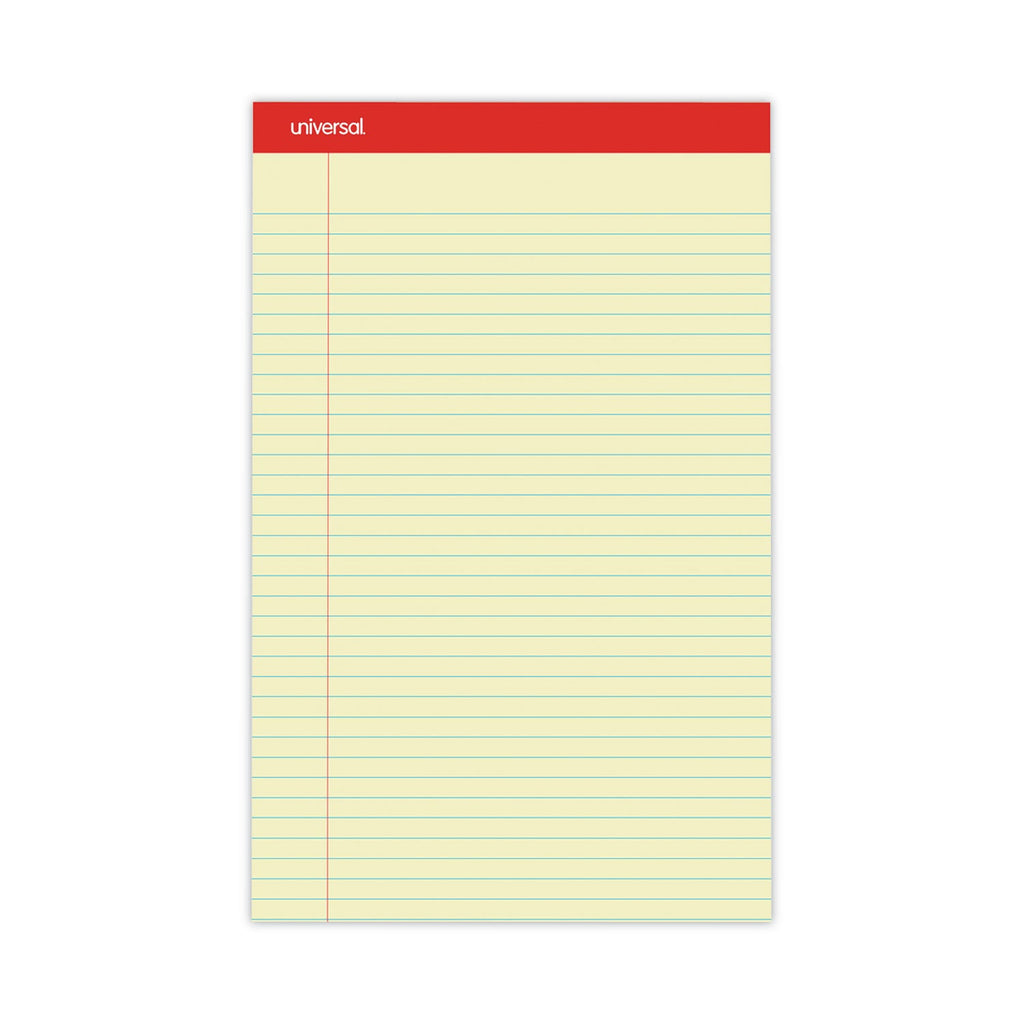Universal Perforated Ruled Writing Pads, Wide/Legal Rule, Red Headband, 50 Canary-Yellow 8.5 x 14 Sheets, Dozen