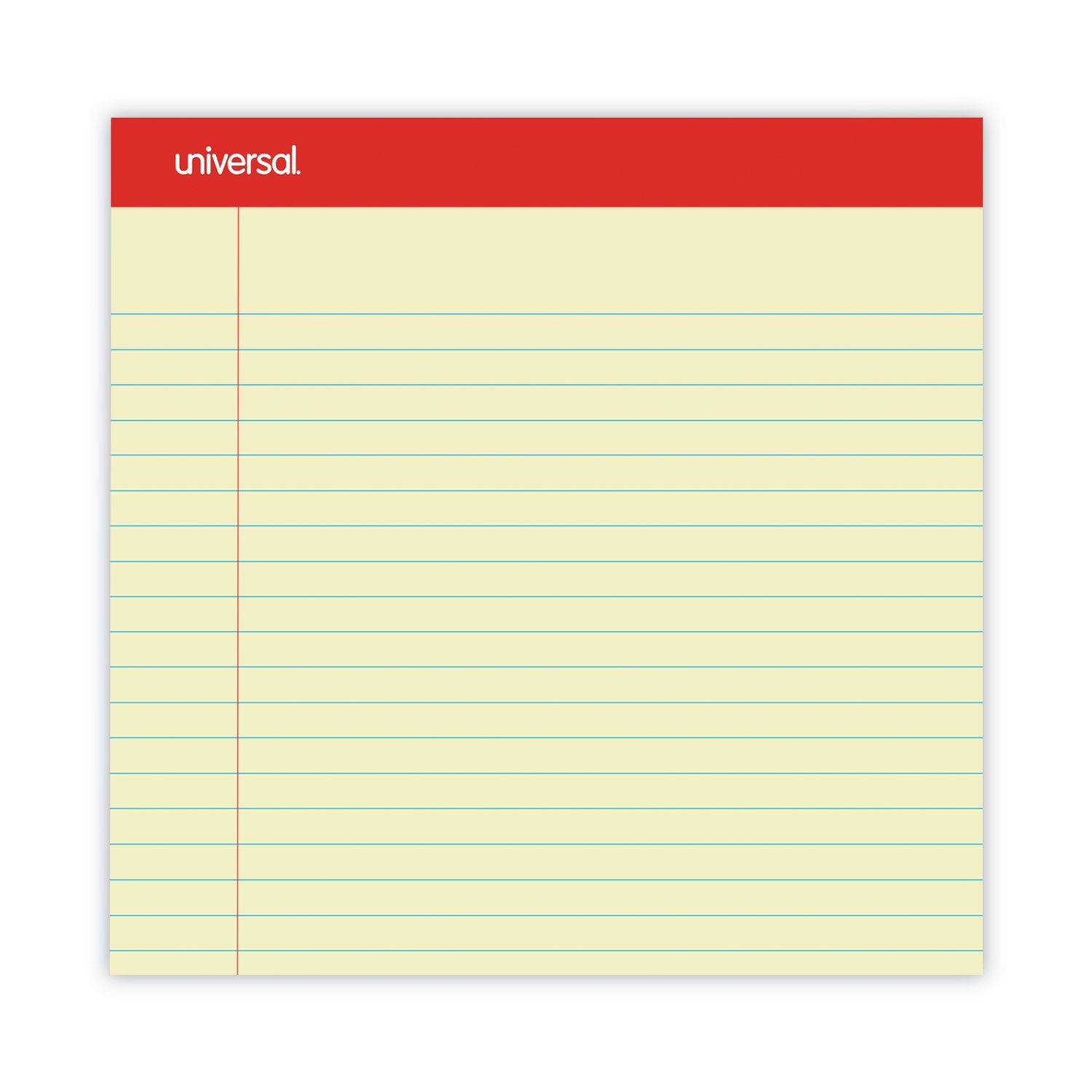 Universal Perforated Ruled Writing Pads, Wide/Legal Rule, Red Headband, 50 Canary-Yellow 8.5 x 14 Sheets, Dozen