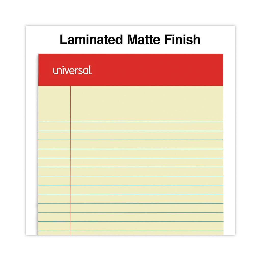 Universal Perforated Ruled Writing Pads, Narrow Rule, Red Headband, 50 Canary-Yellow 5 x 8 Sheets, Dozen