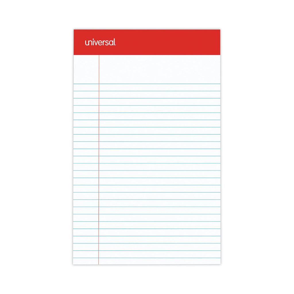 Universal Perforated Ruled Writing Pads, Narrow Rule, Red Headband, 50 White 5 x 8 Sheets, Dozen