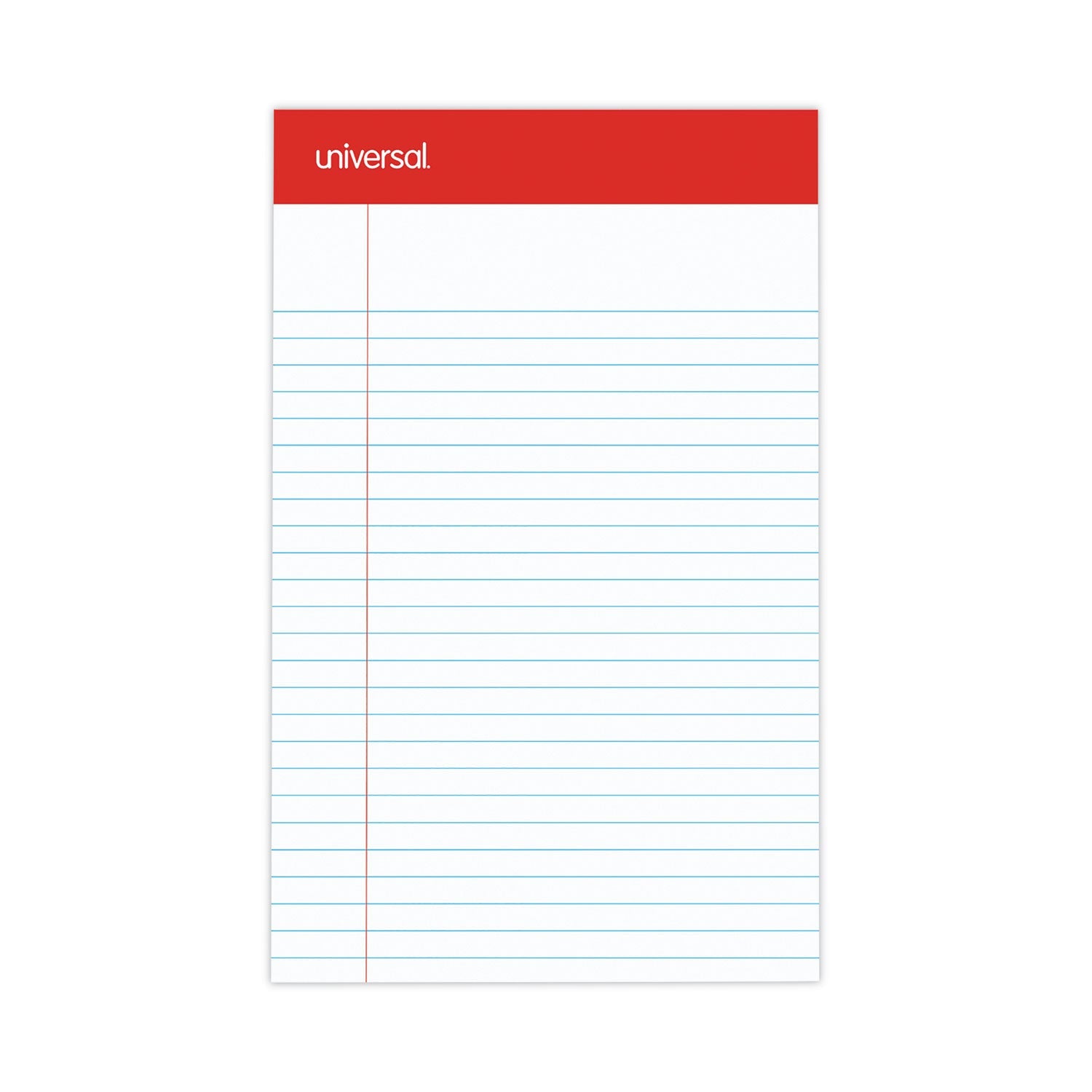 Universal Perforated Ruled Writing Pads, Narrow Rule, Red Headband, 50 White 5 x 8 Sheets, Dozen