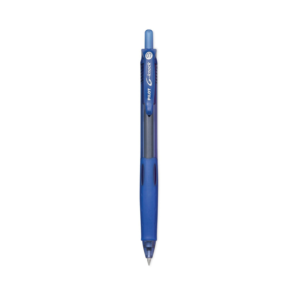 Pilot G-Knock BeGreen Gel Pen, Retractable, Fine 0.7 mm, Blue Ink, Blue Barrel, Dozen