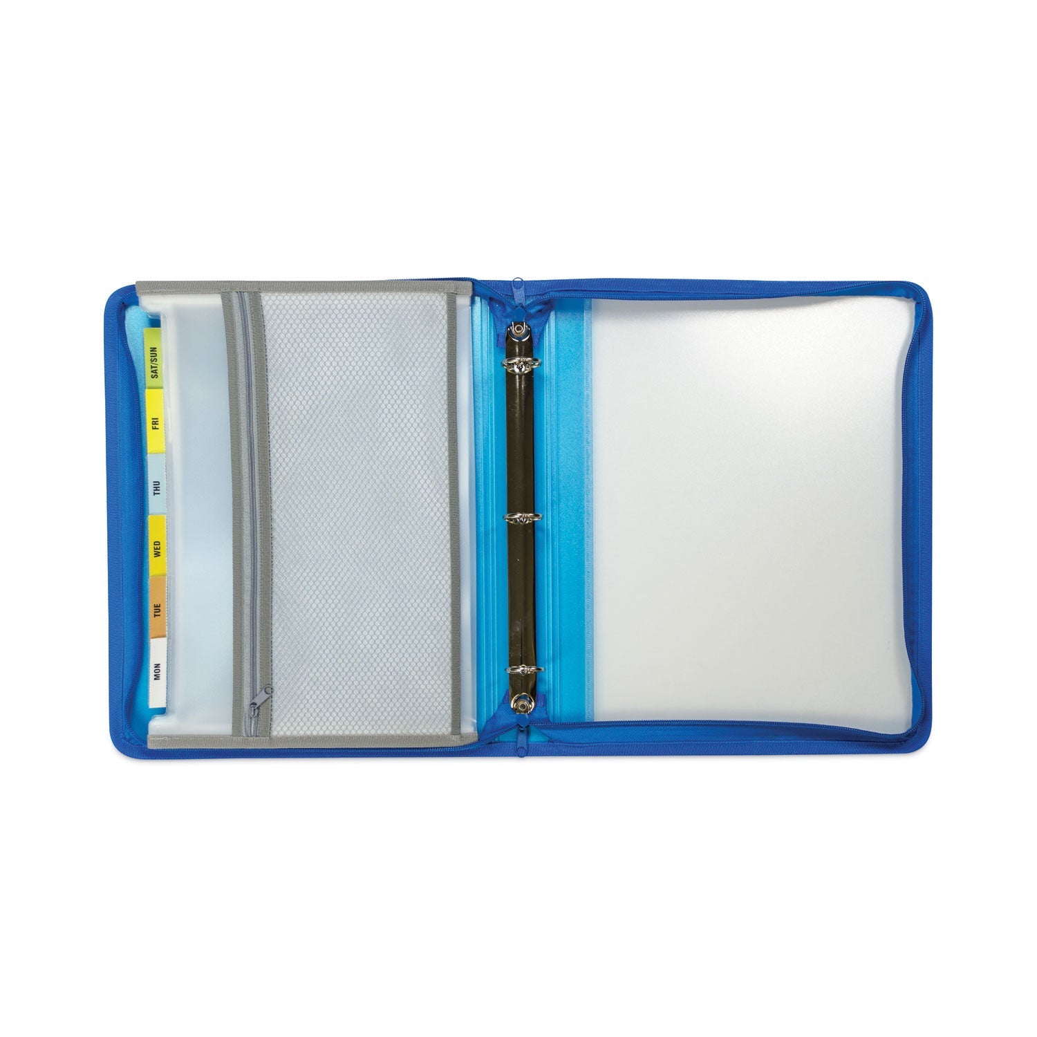 C-Line Zippered Binder with Expanding File, 2" Expansion, 7 Sections, Zipper Closure, 1/6-Cut Tabs, Letter Size, Bright Blue