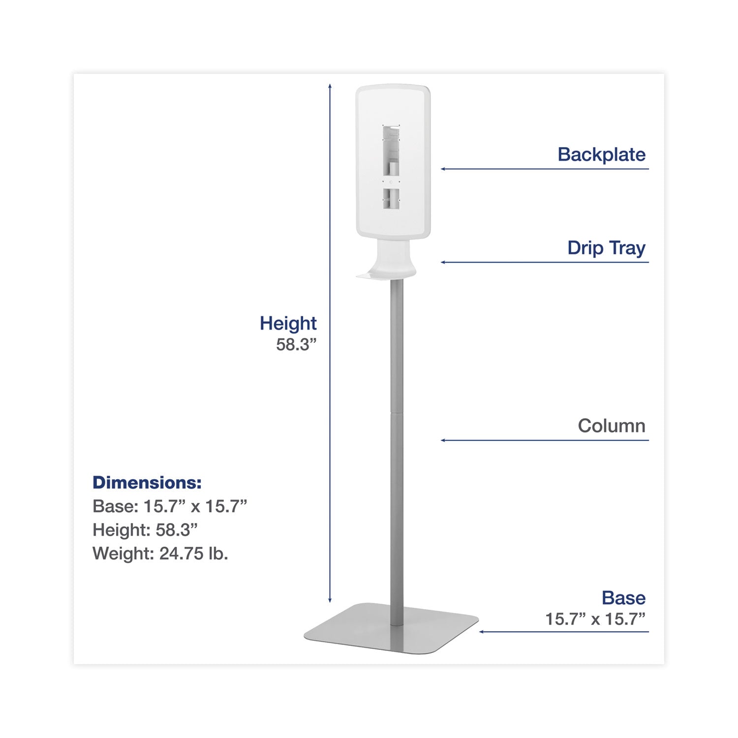 Dial FIT Touch Free Dispenser Floor Stand, 15.7 x 15.7 x 58.3, White