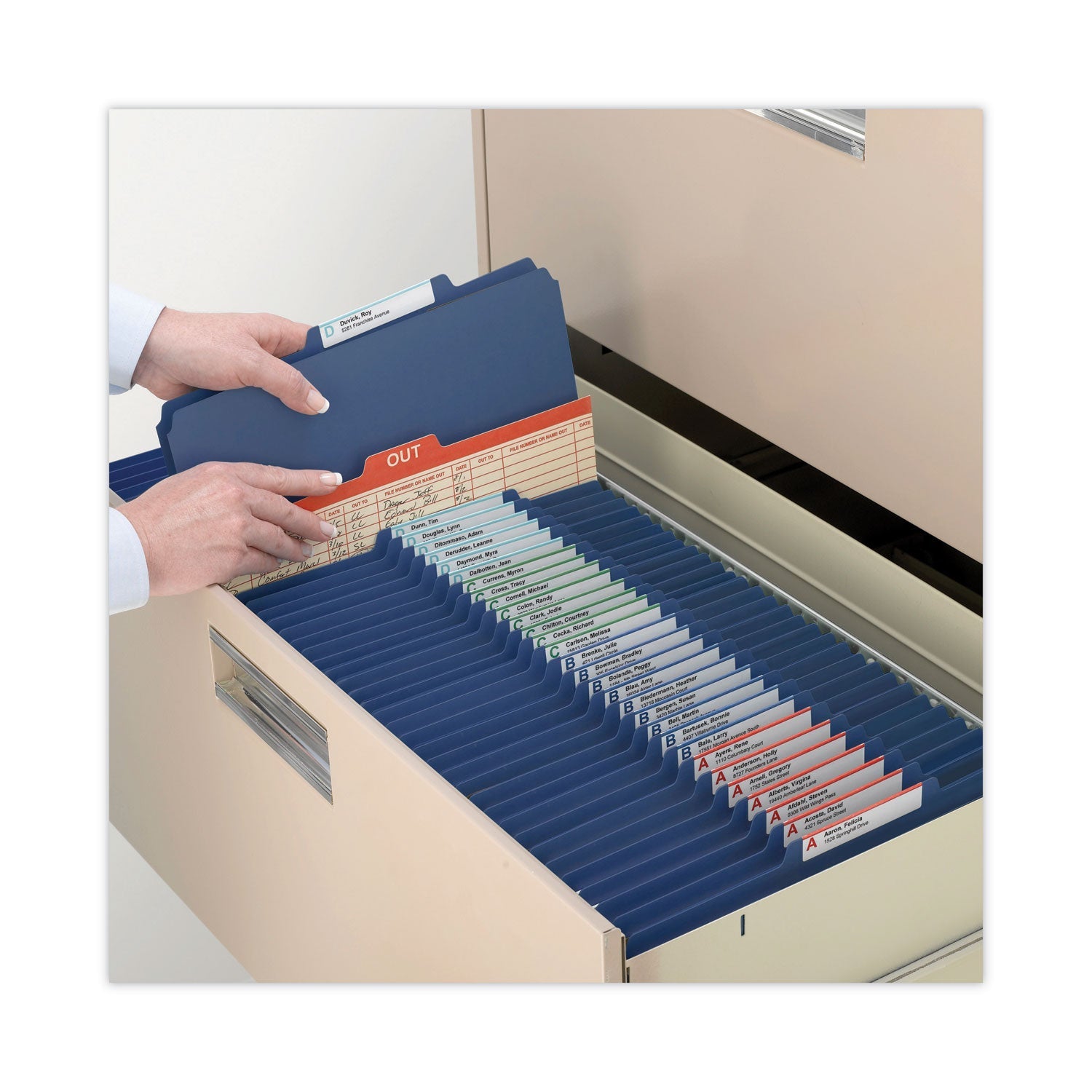 Smead Six-Section Pressboard Top Tab Classification Folders with SafeSHIELD Fasteners, 2 Dividers, Legal Size, Dark Blue, 10/Box