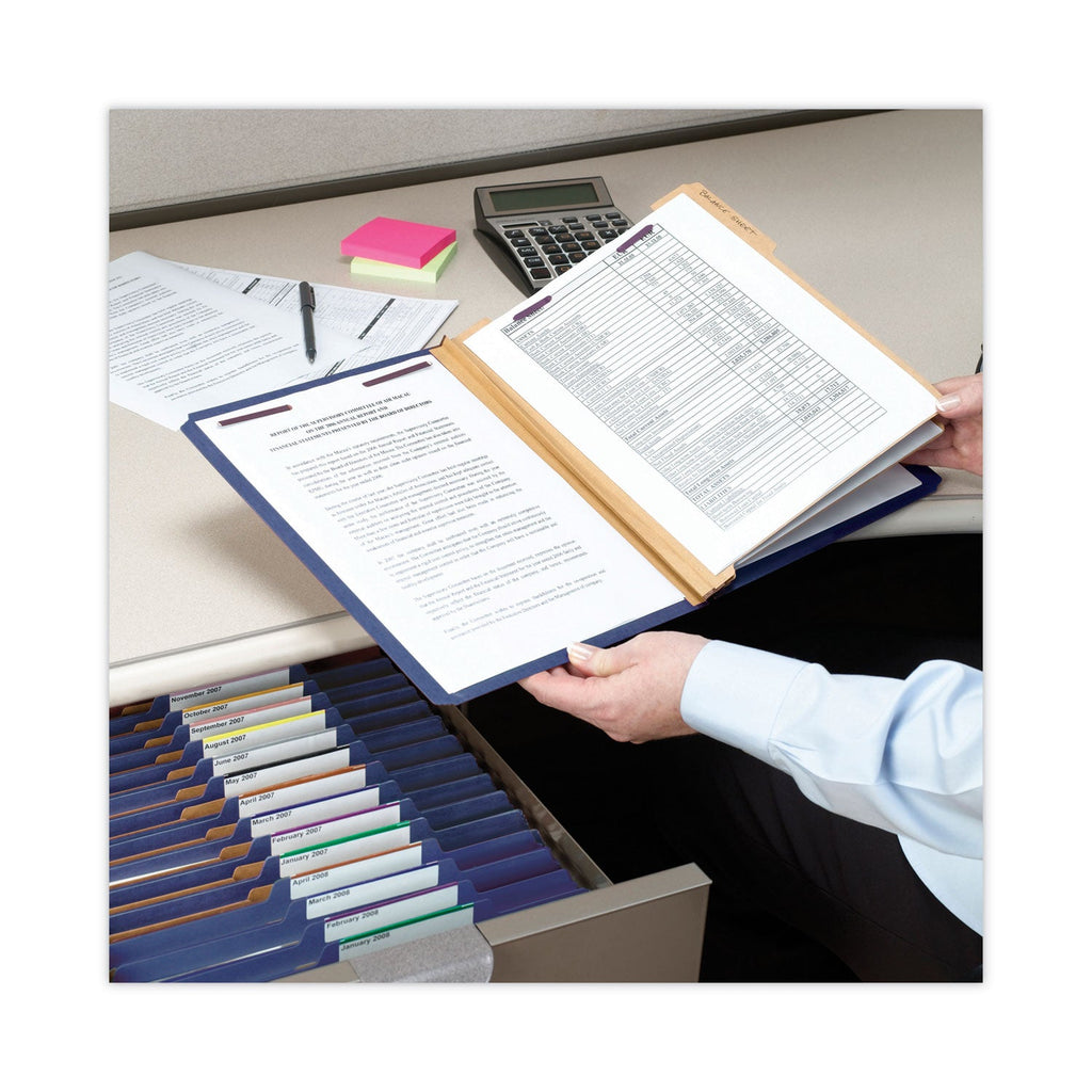 Smead Six-Section Pressboard Top Tab Classification Folders with SafeSHIELD Fasteners, 2 Dividers, Legal Size, Dark Blue, 10/Box