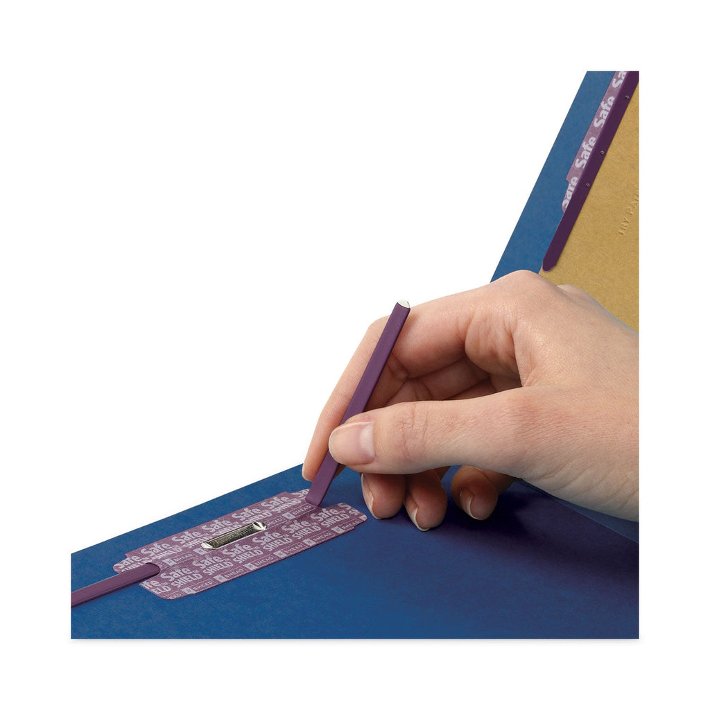 Smead Six-Section Pressboard Top Tab Classification Folders with SafeSHIELD Fasteners, 2 Dividers, Legal Size, Dark Blue, 10/Box