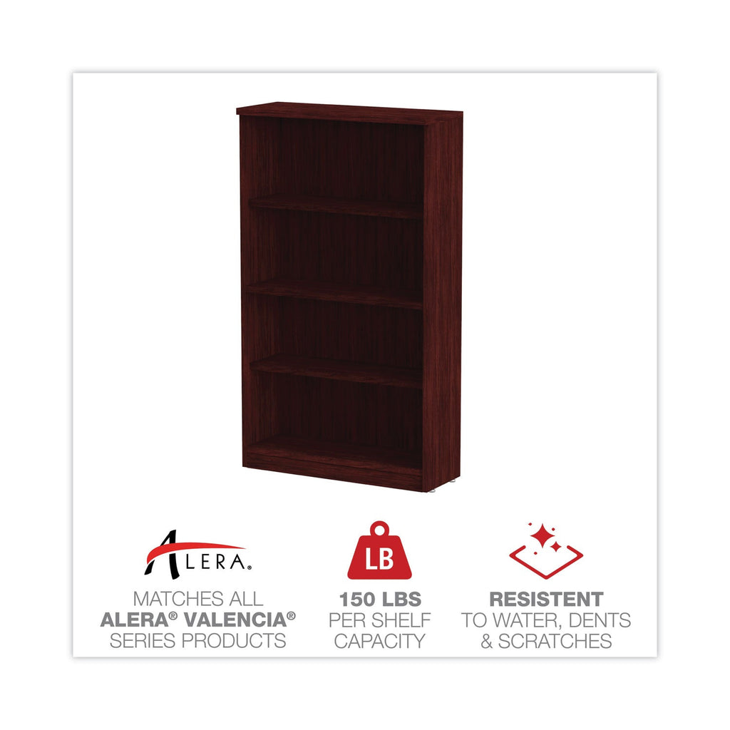 Alera Valencia Series Bookcase, Four-Shelf, 31.75w x 14d x 54.88h, Mahogany