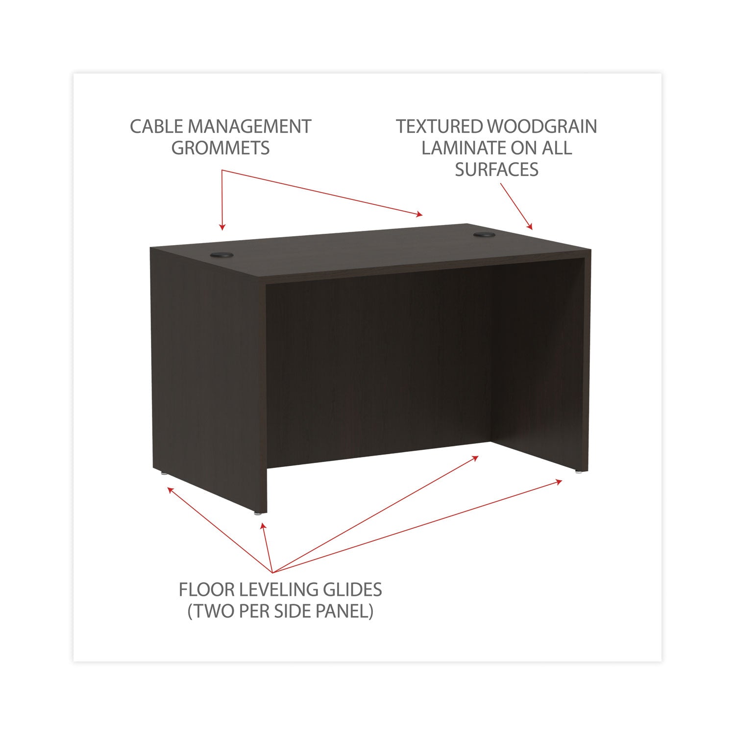Alera Valencia Series Straight Front Desk Shell, 47.25" x 29.5" x 29.63", Espresso