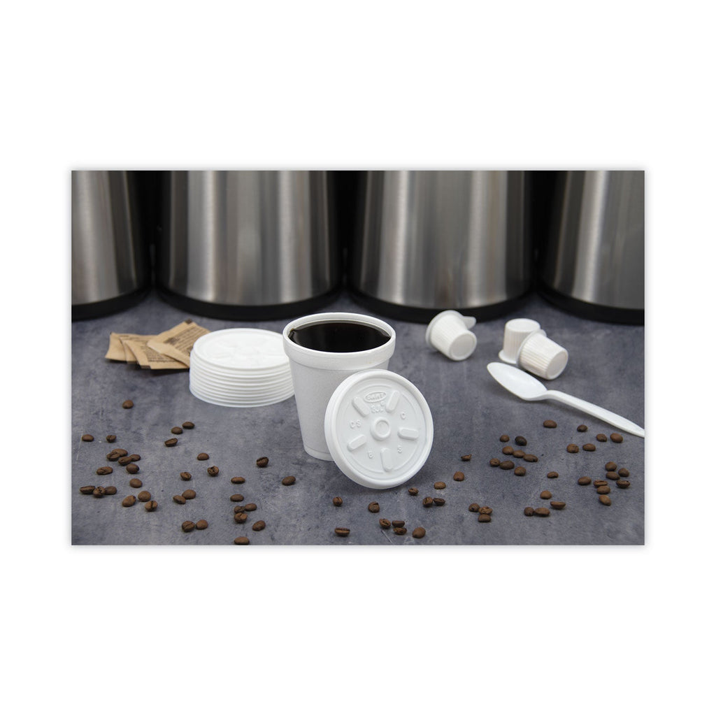 Dart Plastic Lids, Fits 8 oz to 10 oz Hot/Cold Foam Cups, Vented, White, 100/Pack, 10 Packs/Carton
