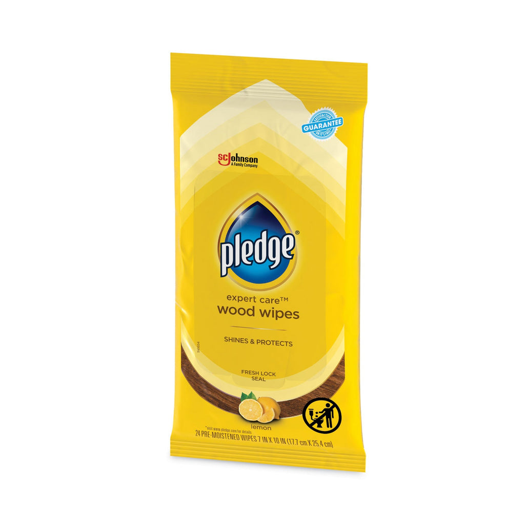 Pledge Lemon Scent Wet Wipes, Cloth, 7 x 10, White, 24/Pack